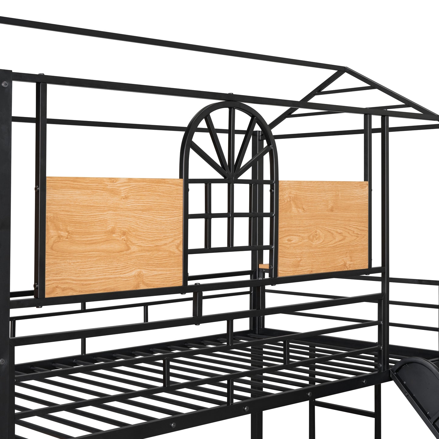 Twin Over Twin Metal Bunk Bed, Metal Housebed with Slide and Storage Stair, Black with Black Slide(OLD SKU: SF000195AAB) image 12