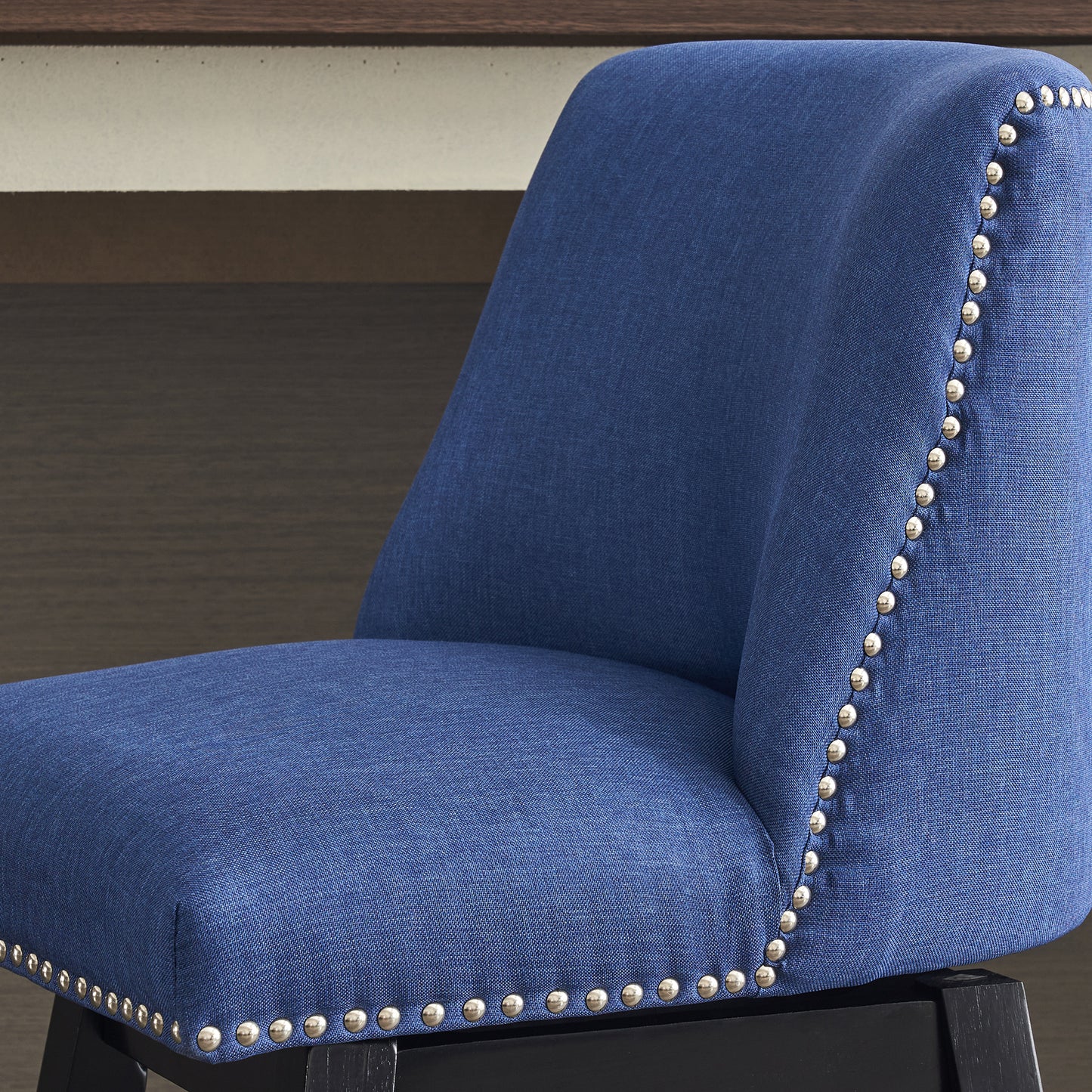 Upholstered Swivel Bar Stools Set of 2, 26" Counter Height Modern Chairs with Ergonomic Design, Wood Frame & Adjustable Foot Pad for Kitchen Island, Home Bar, Dining Room, Dark Blue image 7