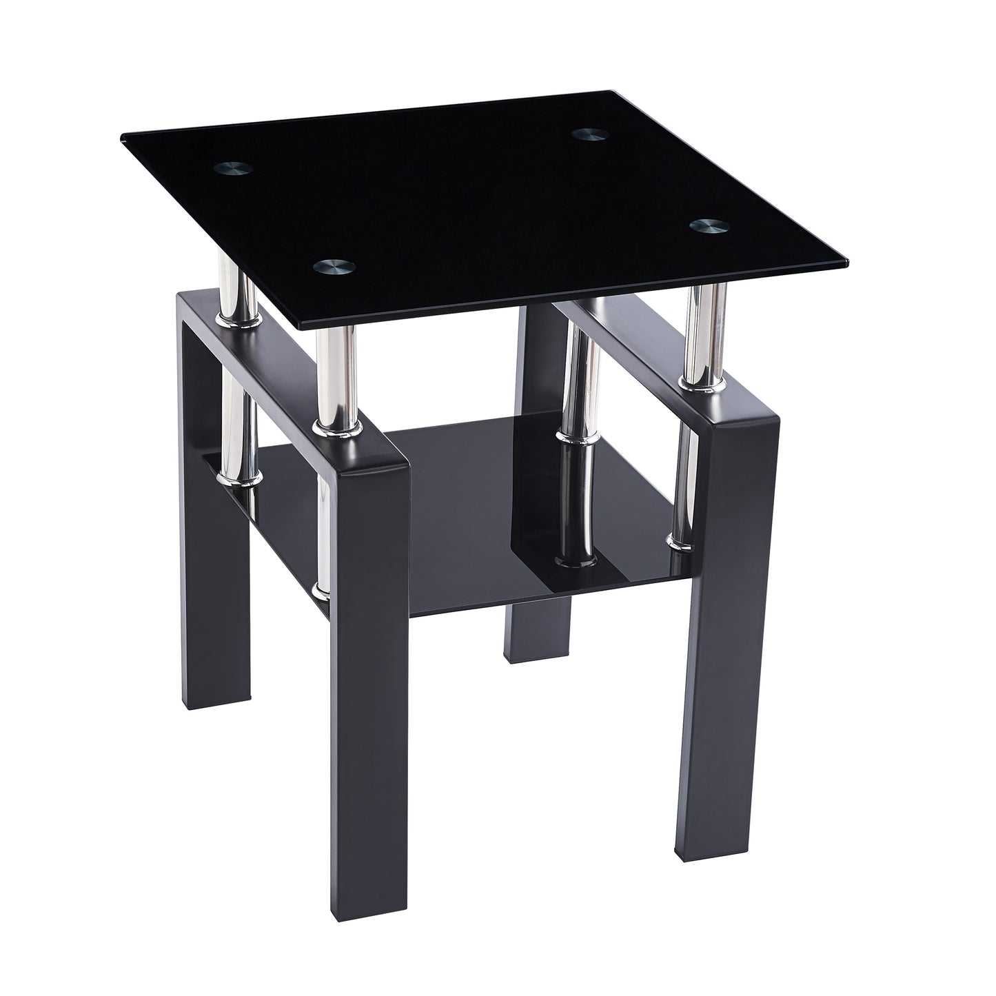 2-Piece Tempered Black Glass Sofa Table, Black Noghtstand with Metal Leg for Living Room image 6