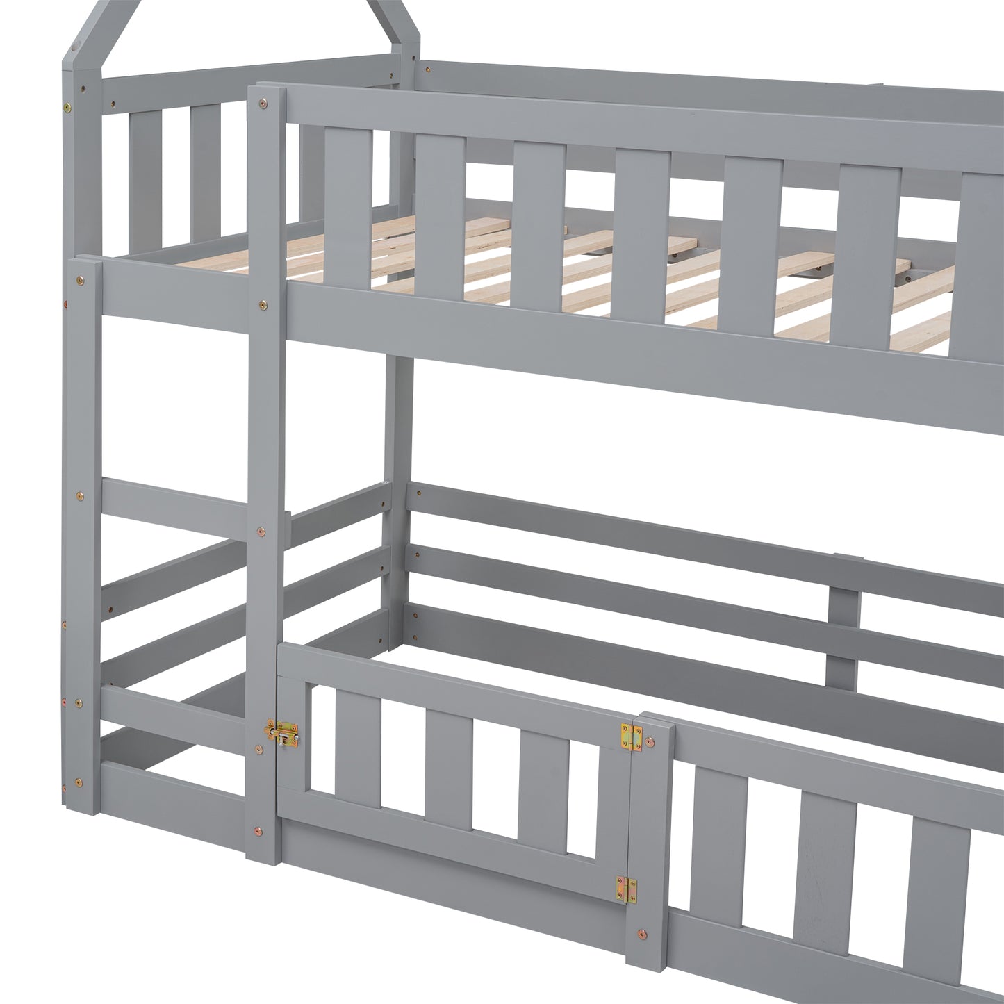 Twin over Twin House Bunk Bed with Fence and Door, Gray(Old SKU:WF313047AAE) image 12