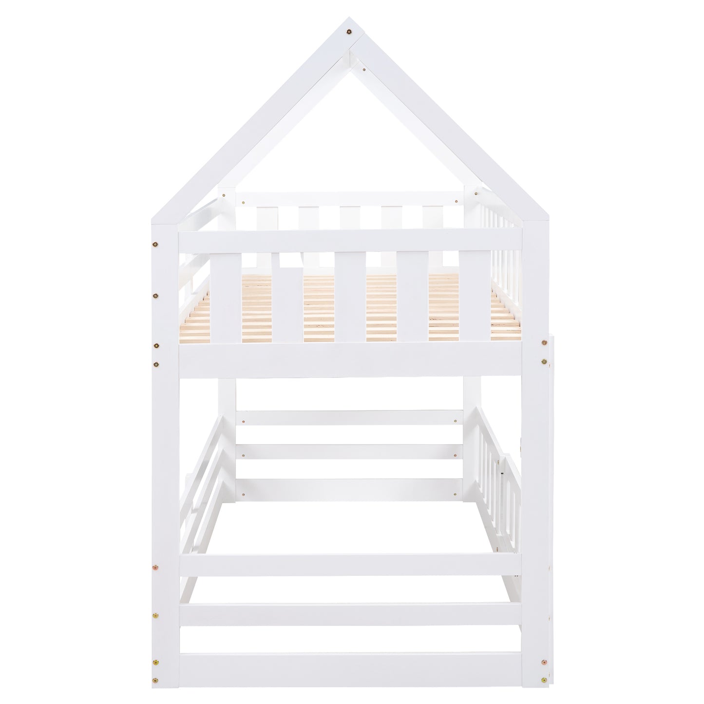 Twin over Twin House Bunk Bed with Fence and Door, White(Old SKU:WF313047AAK) image 12