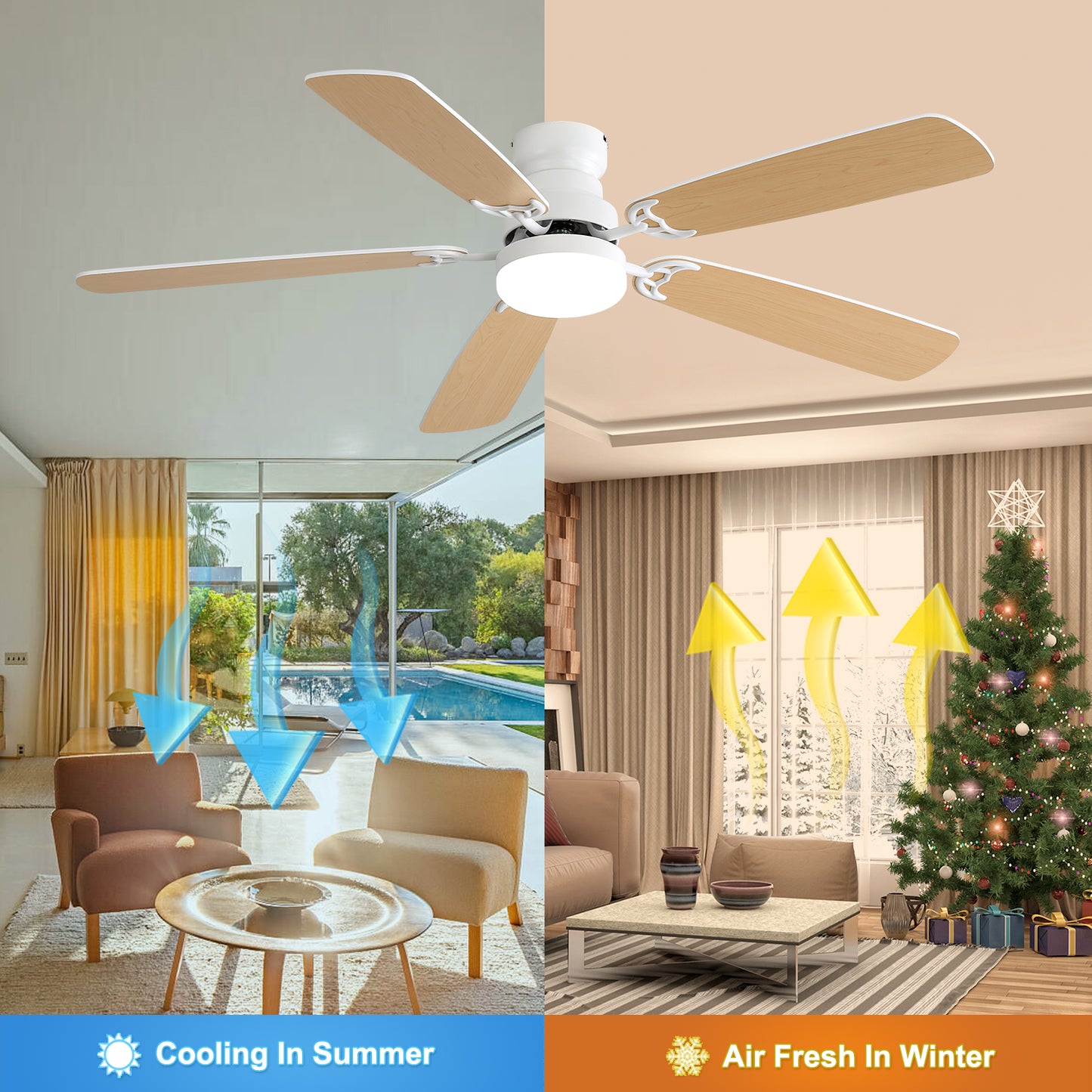(Same as W882P164332) 42 Inch Modern Ceiling Fan With LED Light 5 Blades Remote Control Reversible DC Motor White image 7