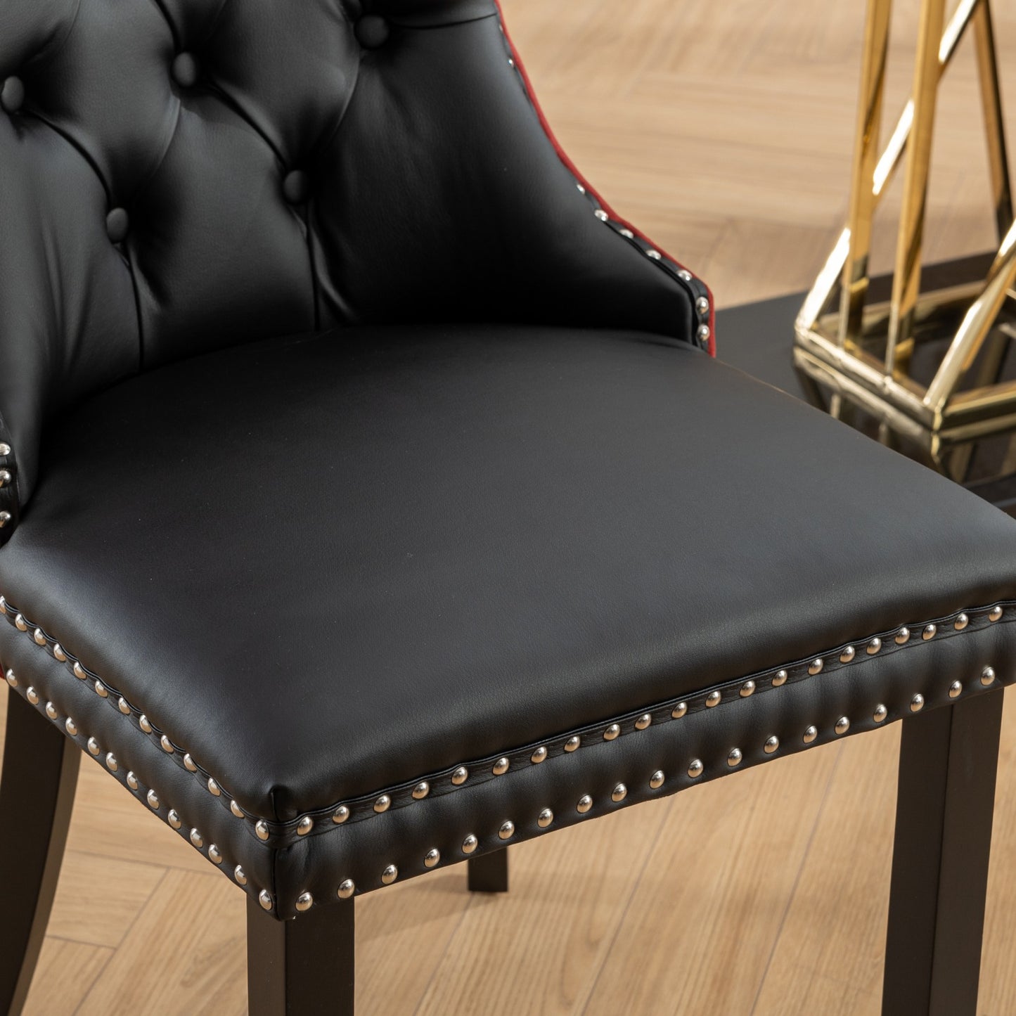 A&A Furniture, Nikki Collection Modern, High-end Tufted Solid Wood Contemporary PU and Velvet Upholstered Dining Chair with Wood Legs Nailhead Trim 2-Pcs Set, Black+WineRed, Burgundy,SW2101BW image 12