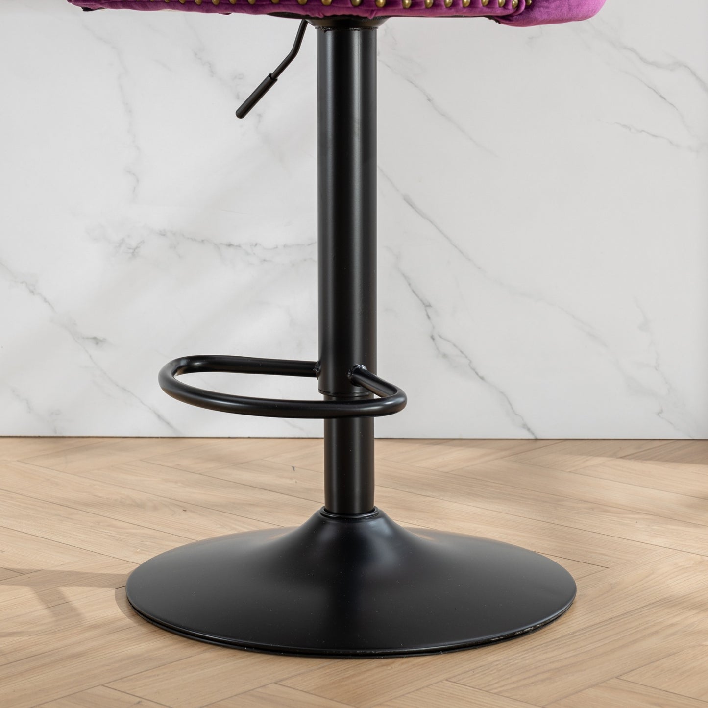 Swivel Velvet Barstools Adjusatble Seat Height from 25-33 Inch,17.7inch base, Modern Upholstered Bar Stools with Backs Comfortable Tufted for Home Pub and Kitchen Island,Purple,Set of 2,SW1812PP image 12