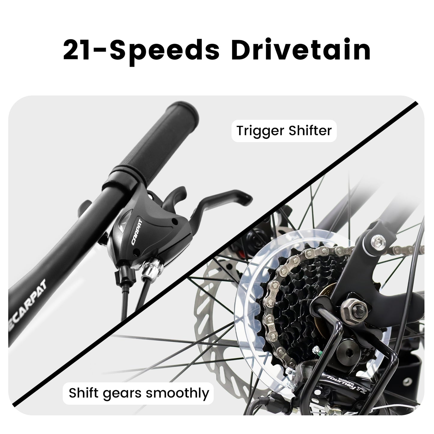 A2660 Mountain Bike 26 Inch Wheels, 21-Speed Full Suspension Mens Womens Trail Commuter City Mountain Bike, Carbon Steel Frame Disc Brakes Thumb Shifter Front Fork Rear Shock Absorber Bicycles image 7