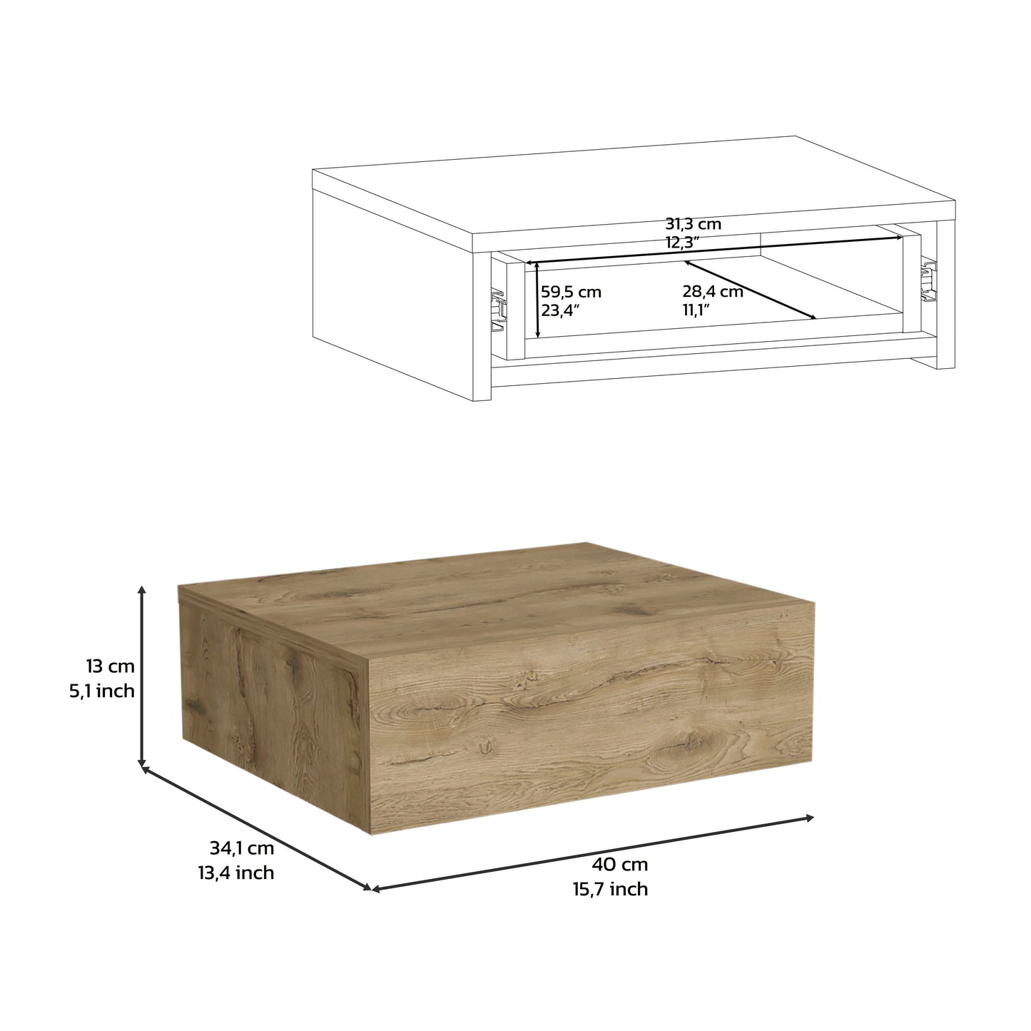 Floating Nightstand 5"H, Modern Wall-Mounted Bedside Shelf with Drawer, Macadamia image 7