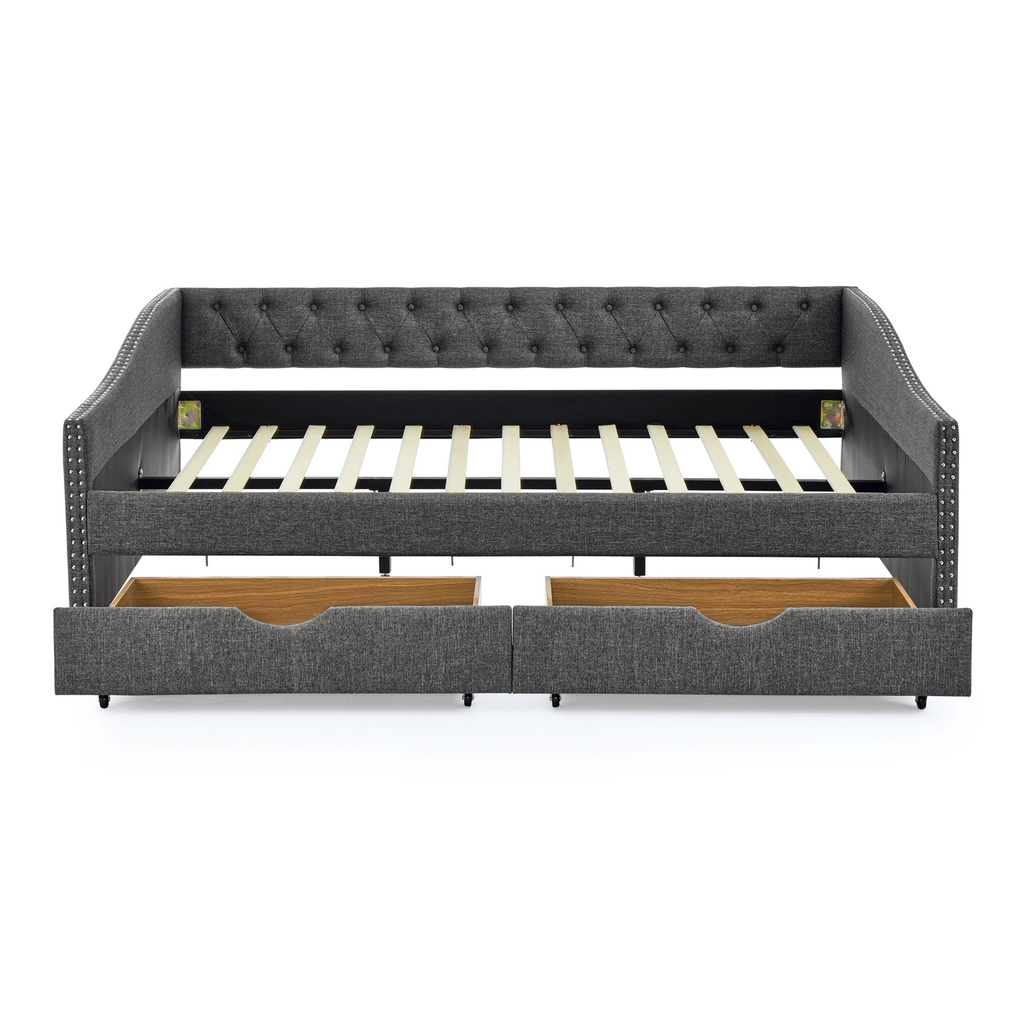 Queen Size Daybed with Drawers Upholstered Tufted Sofa Bed,with Button on Back and Copper Nail on Waved Shape Arms(84.5"x63.5"x26.5") (OLD SKU: W1413S00034) image 12