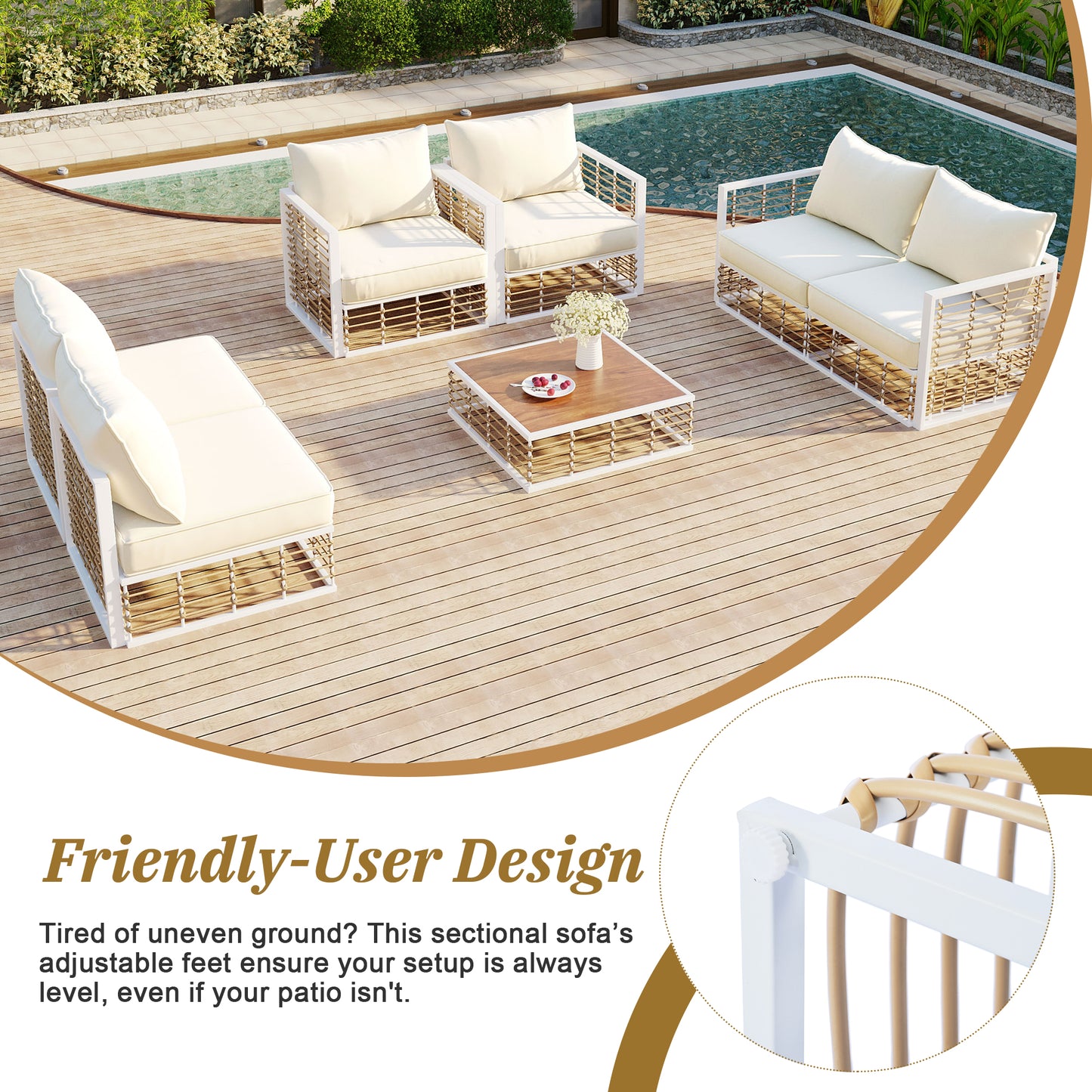 TOPMAX Modern Minimalist 7-Piece Metal Patio Sectional Sofa Set, All-Weather Garden Conversational Furniture Set with Thick Cushions and Coffee Table for Indoor Outdoor, White image 12
