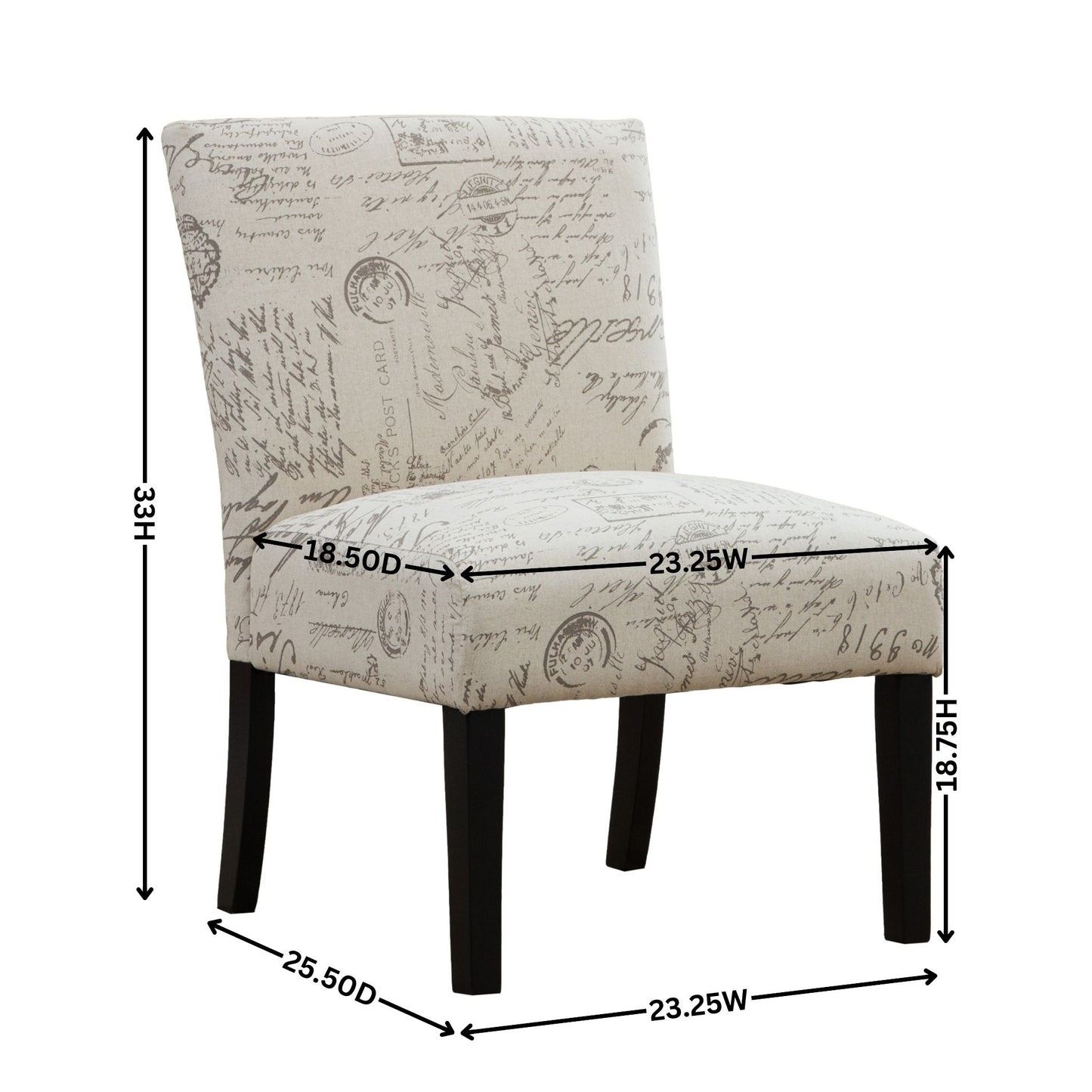Botticelli English Letter Print Fabric Armless Contemporary Accent Chair image 8