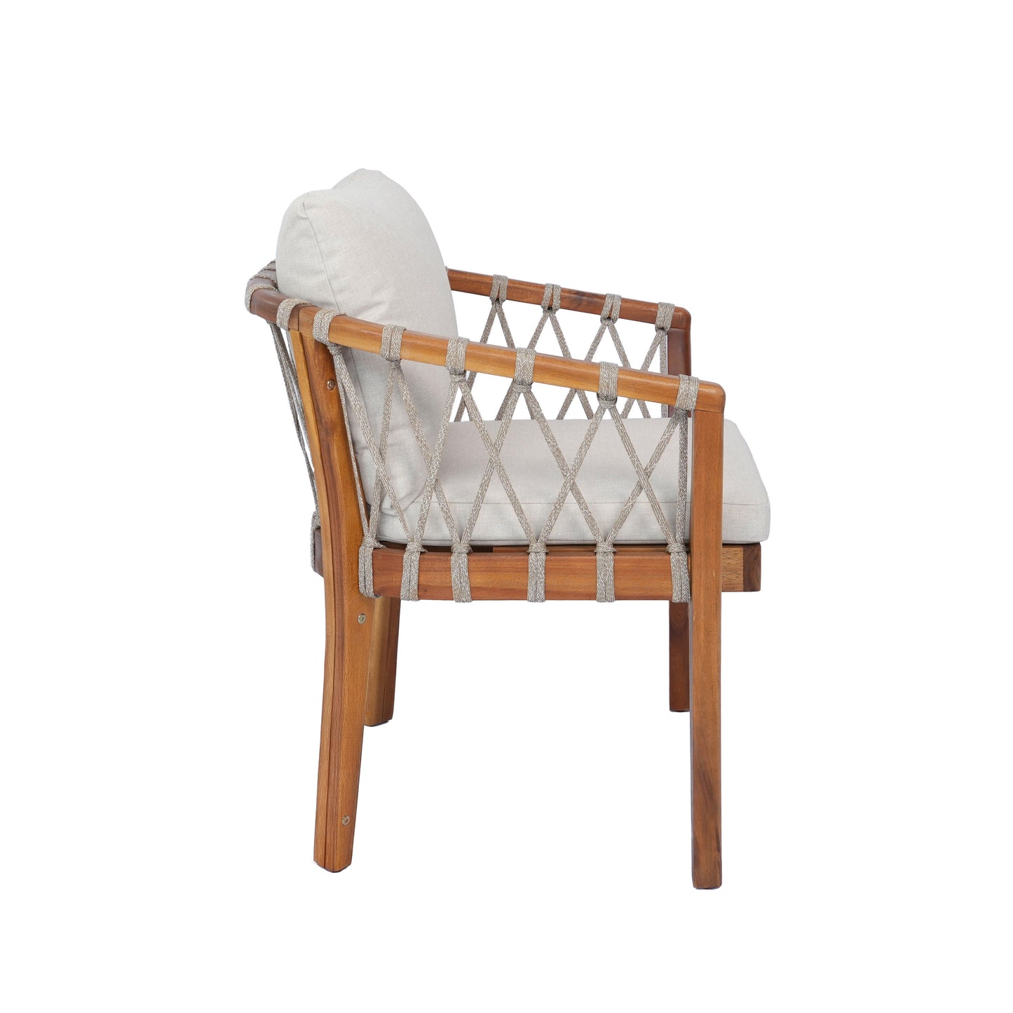 Outdoor Dining Chairs set for 2, Acacia Wood Frame with Teak Finish, Multi Brown Rope Weave, Water Repellent Beige Cushion, Patio Bistro Chairs for Backyard Garden Balcony image 12