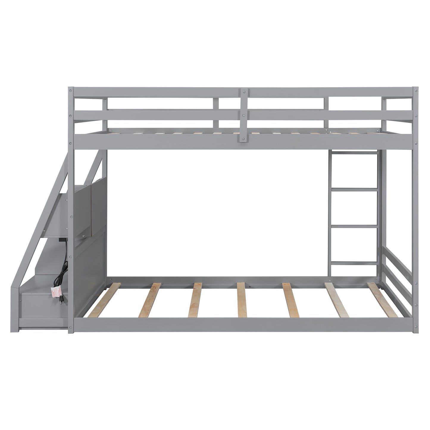 Full Bunk Bed with APP-Controlled LED Lights (7 Colors), USB Ports, Storage Shelves and 2 Drawers,Gray image 12