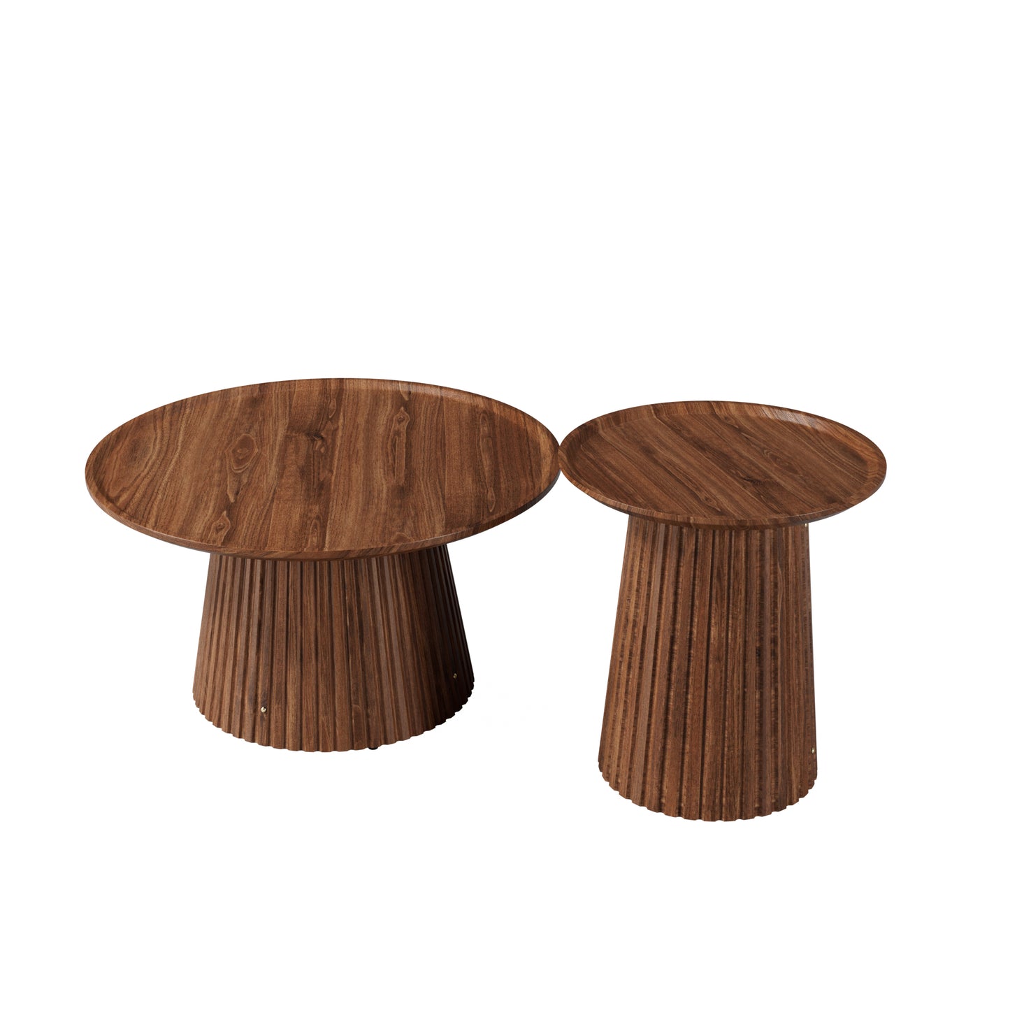 Round Coffee Table Set of 2, Large & Small Wooden Center & Side Tables, Modern Walnut Finish for Living Room & Office image 12