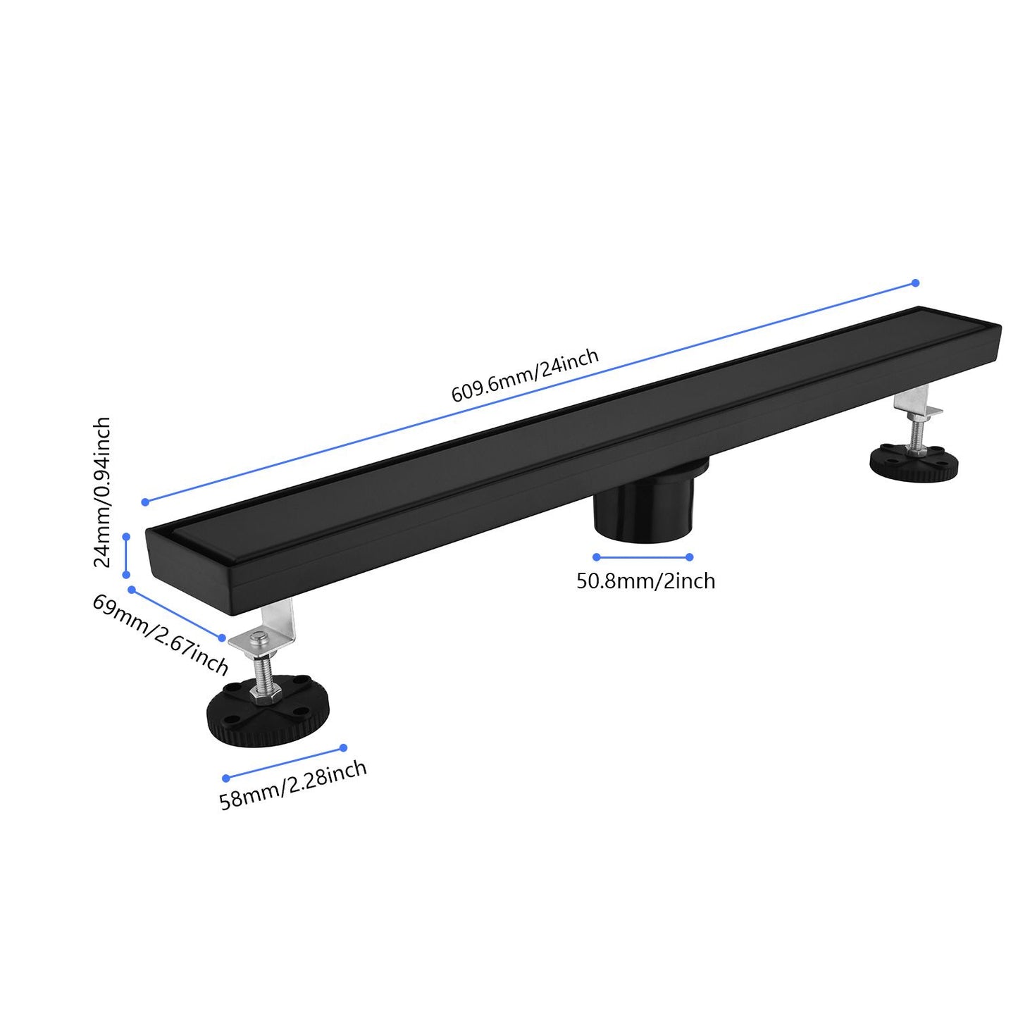 24 Inches Linear Shower Drain with Removable Cover, 304 Stainless Shower Drain Included Hair Strainer and Leveling Feet image 7
