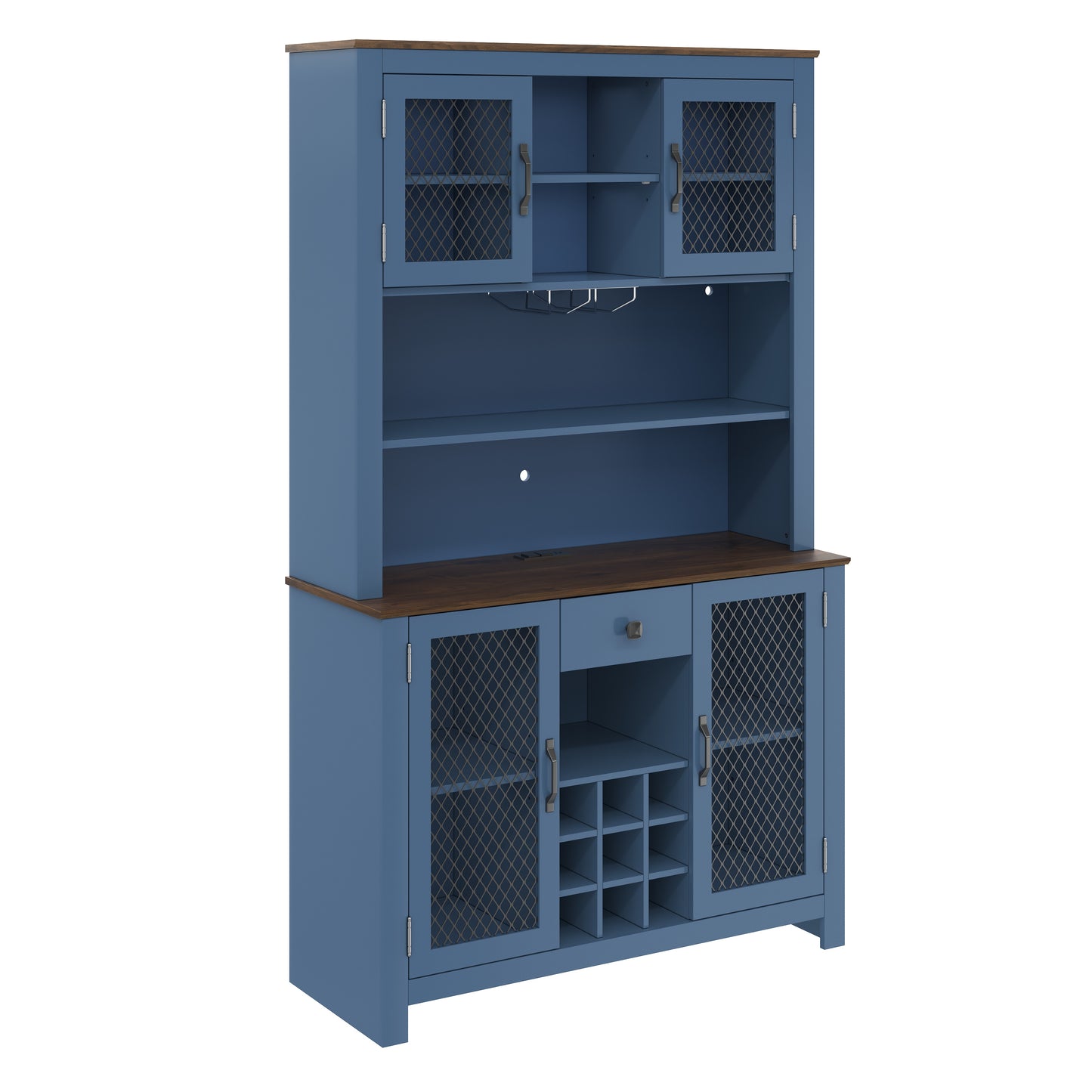 70.9" Kitchen Pantry Storage Cabinet Rustic Buffet Cabinet, Kitchen Hutch Cabinet with LED Outlets Food Pantry Cabinet with Doors and Shelves Wine Rack for Dining Room, Navy Blue image 12