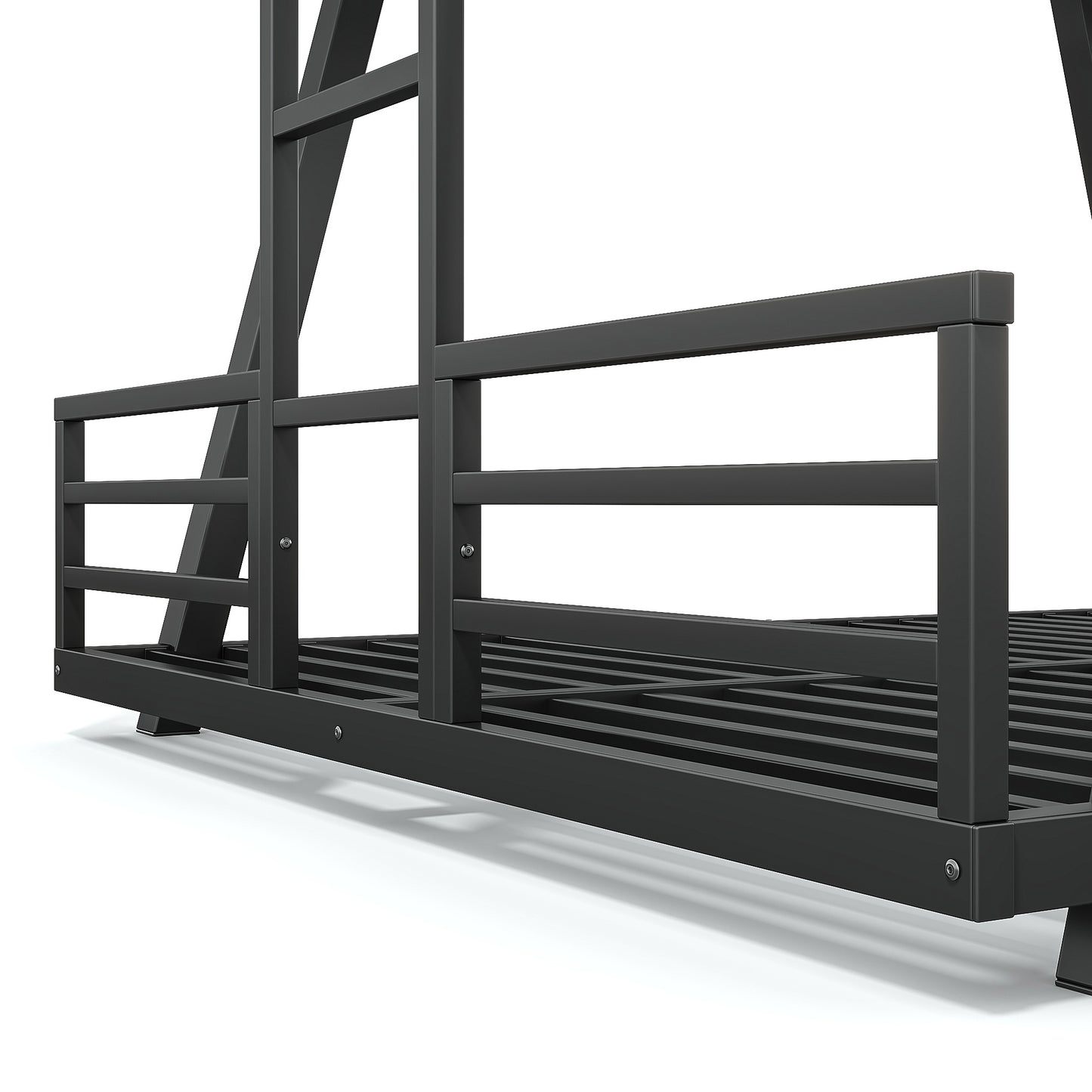 Queen over Queen Bunk Bed with 2 Side Ladders, Metal Bunk Bed with Spdcial Support Leg Design, Low Profile Bunk Bed, Black image 12