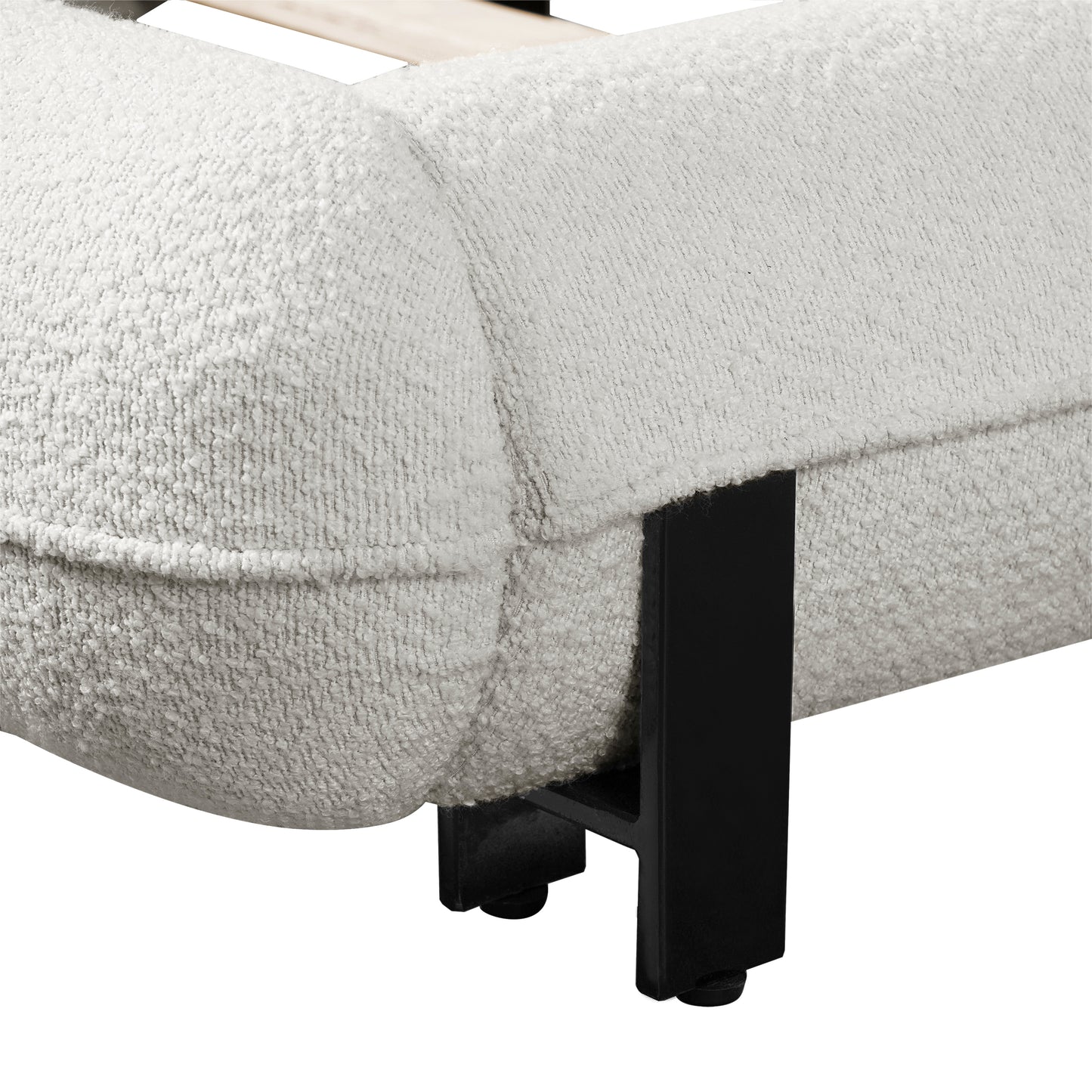 California King Size Bed Frame with Boucle Fabric, Upholstered Platform Bed with Curve-Shaped Design & Thick Headboard, White image 12