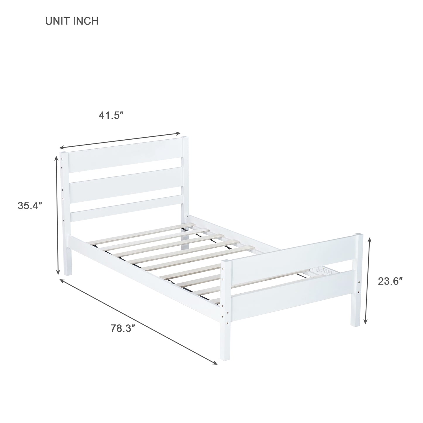 Twin Bed with Headboard and Footboard,Rubber Wood Bed,White image 12