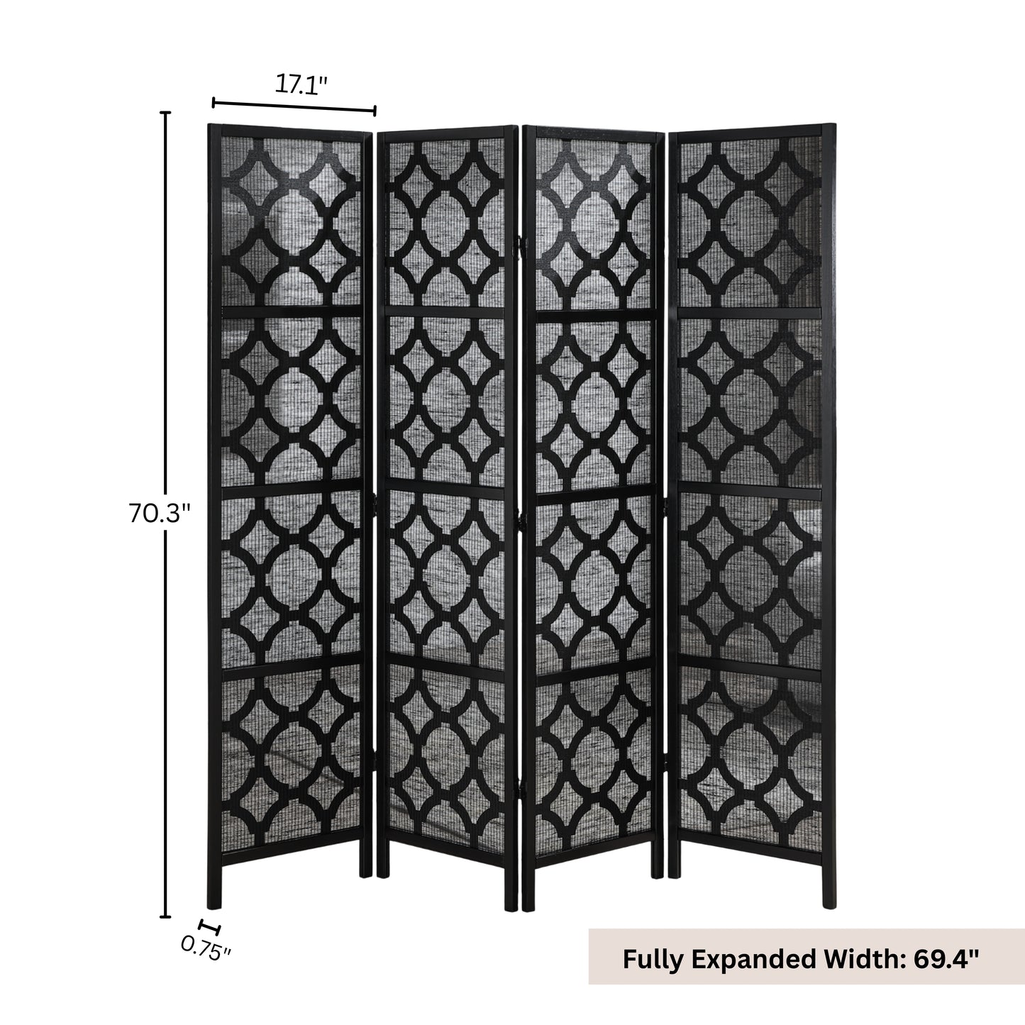Quarterfoil infused Diamond Design 4-Panel Room Divider, Black image 5