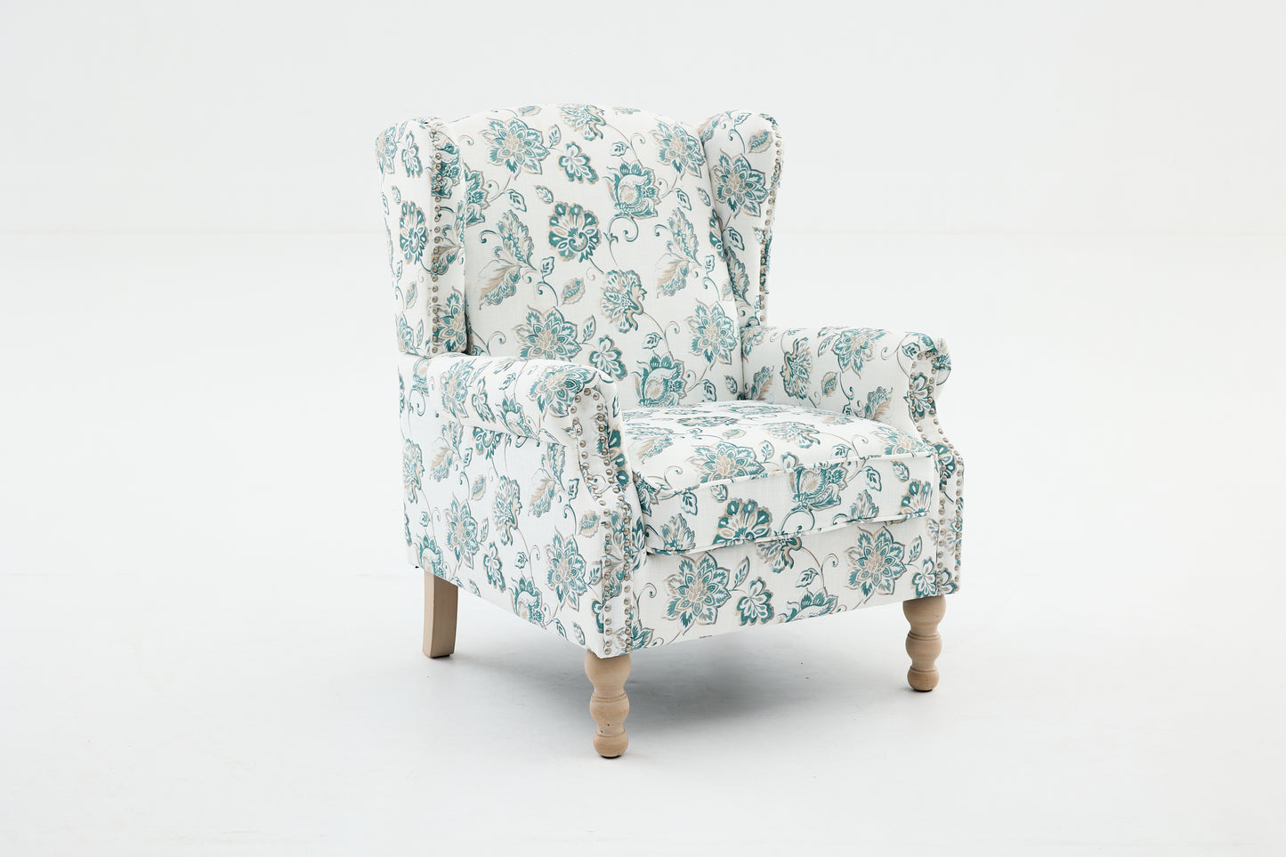 Modern Accent Chair with Retro Wood Legs, Comfy Upholstered Armchair, Floral Design Single Sofa Chair for Living Room Bedroom Office image 12
