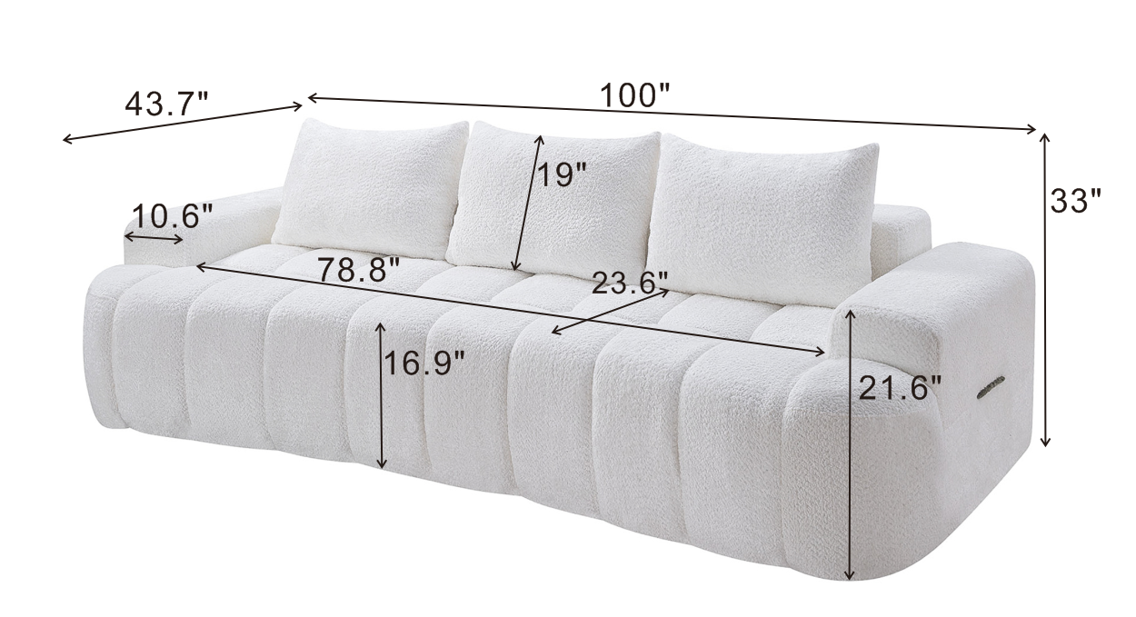 100" Extra Large Curved Front Compressed Sectional Sofa, 3-Seat Cloud-Like Boucle Couch with High Resilience Foam, Easy to Move & Ship, Modern Oversized Sofa for Living Room image 11