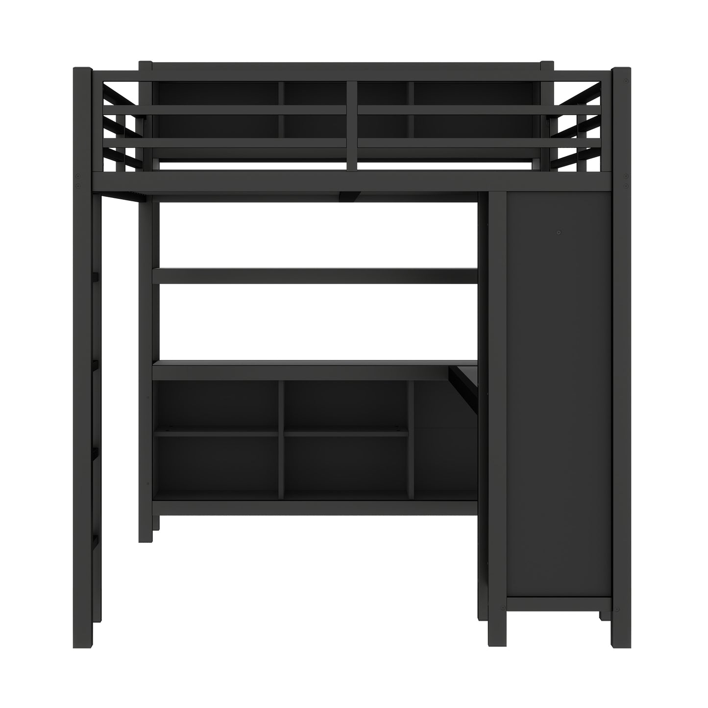 Metal Loft Bed with Wardrobe And L-shaped Desk, Queen Size Loft Bed with Storage Cubes and Shelves, Heavy Duty Loft Bed for Kids Teens Adults, Black image 12