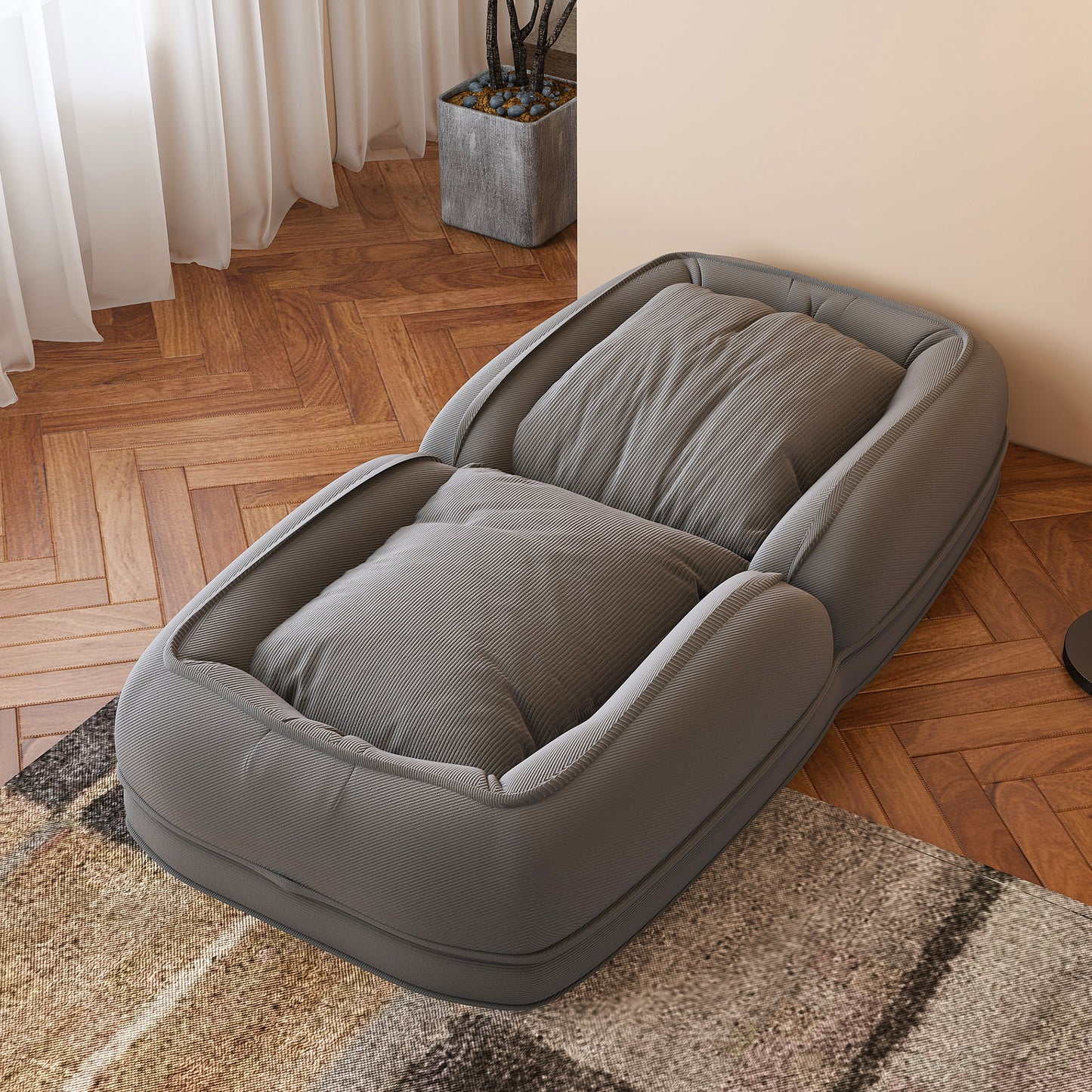 Upholstered Human Dog Bed for Adults and Pets, Foldable Lazy Sofa Bed with 5 Adjustable Position, Includes 2 Soft Pillows for Bedroom, Living Room, Reading Corner(Grey) image 12