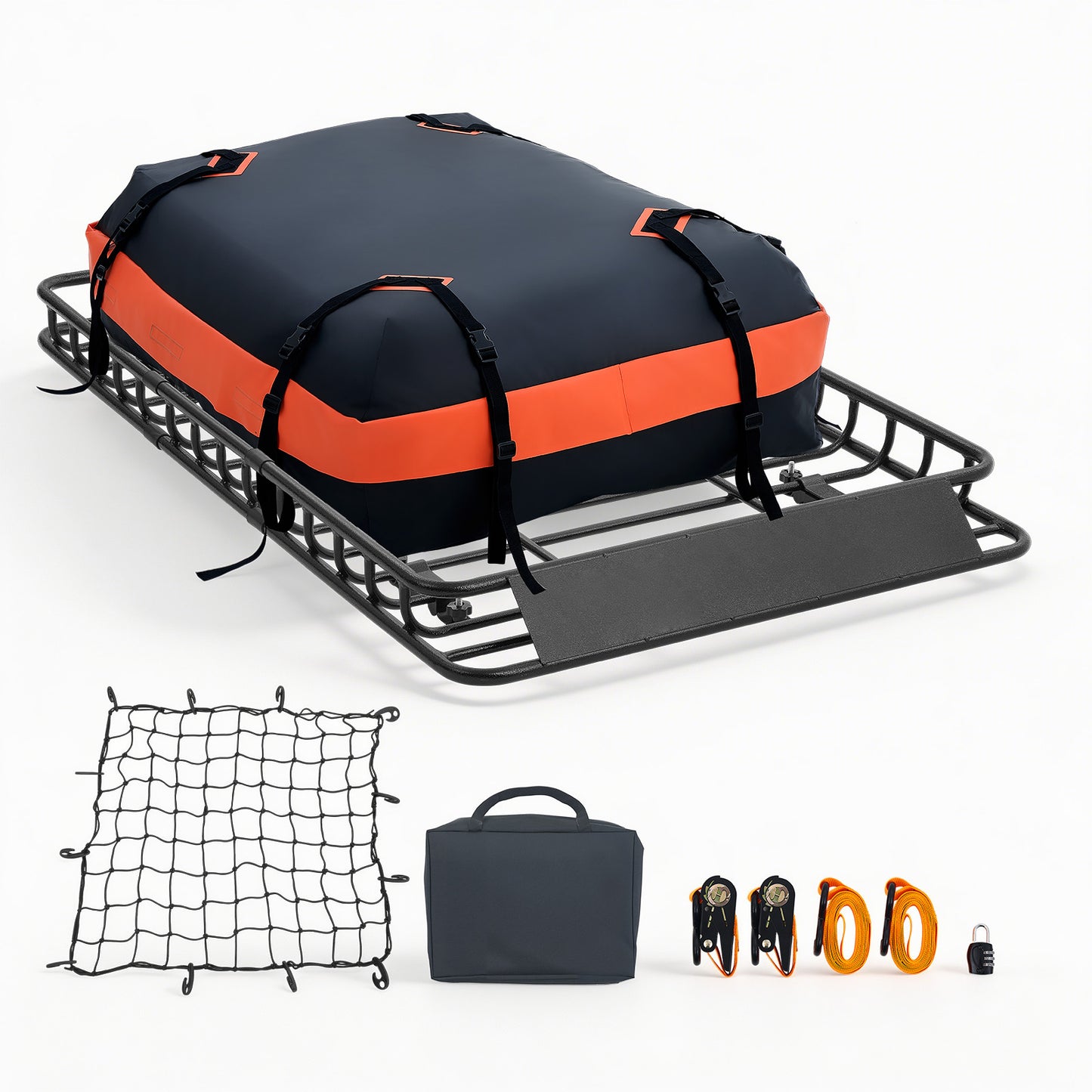 Roof Rack Cargo Basket, 54 x 34 x 4 in, Heavy Duty Roof Top Carrier Basket with Waterproof Bag, Cargo Net, Ratchet Straps, 200 lbs Capacity, Universal Car Top Luggage Holder, for SUV Truck Car image 12