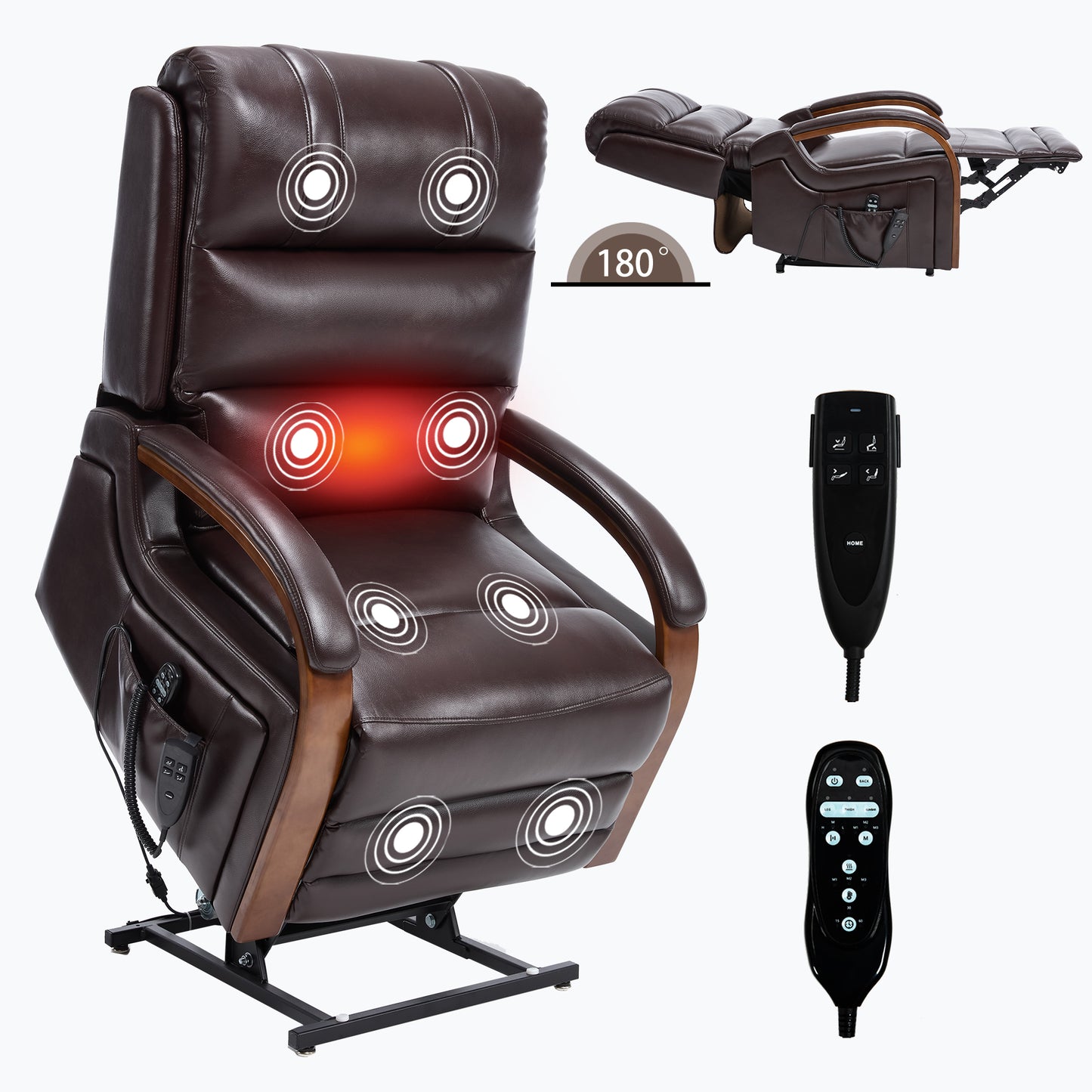 Power Brown Leatheraire Lift Recliner Chair Dual Motor Infinite Position Up to 350 LBS with Solid Wood Armrests, Heat Massage and Heavy Duty Motion Mechanism image 12