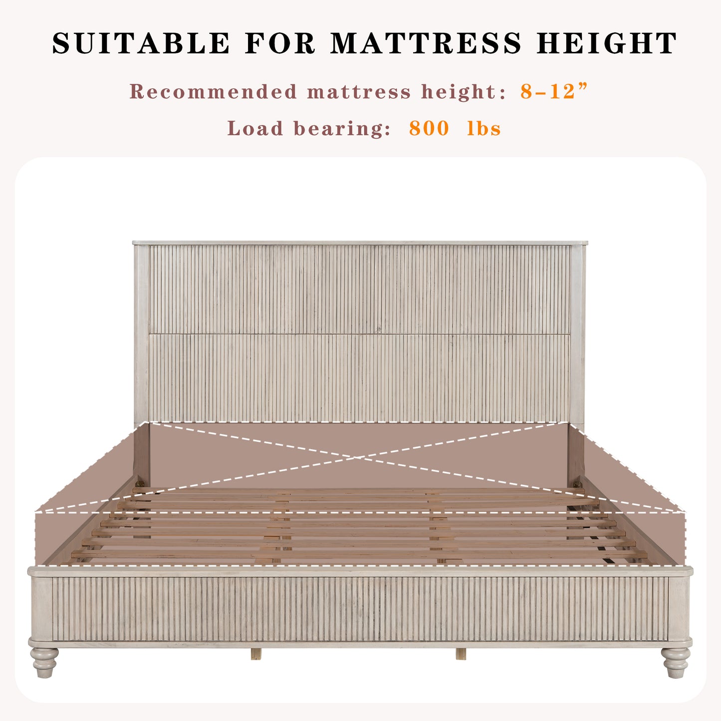Solid Wood Bed Frame,King Platform Bed Frame with Headboard,Tall Headboard Natural Wood Bed,No Box Spring Needed,Beige image 12