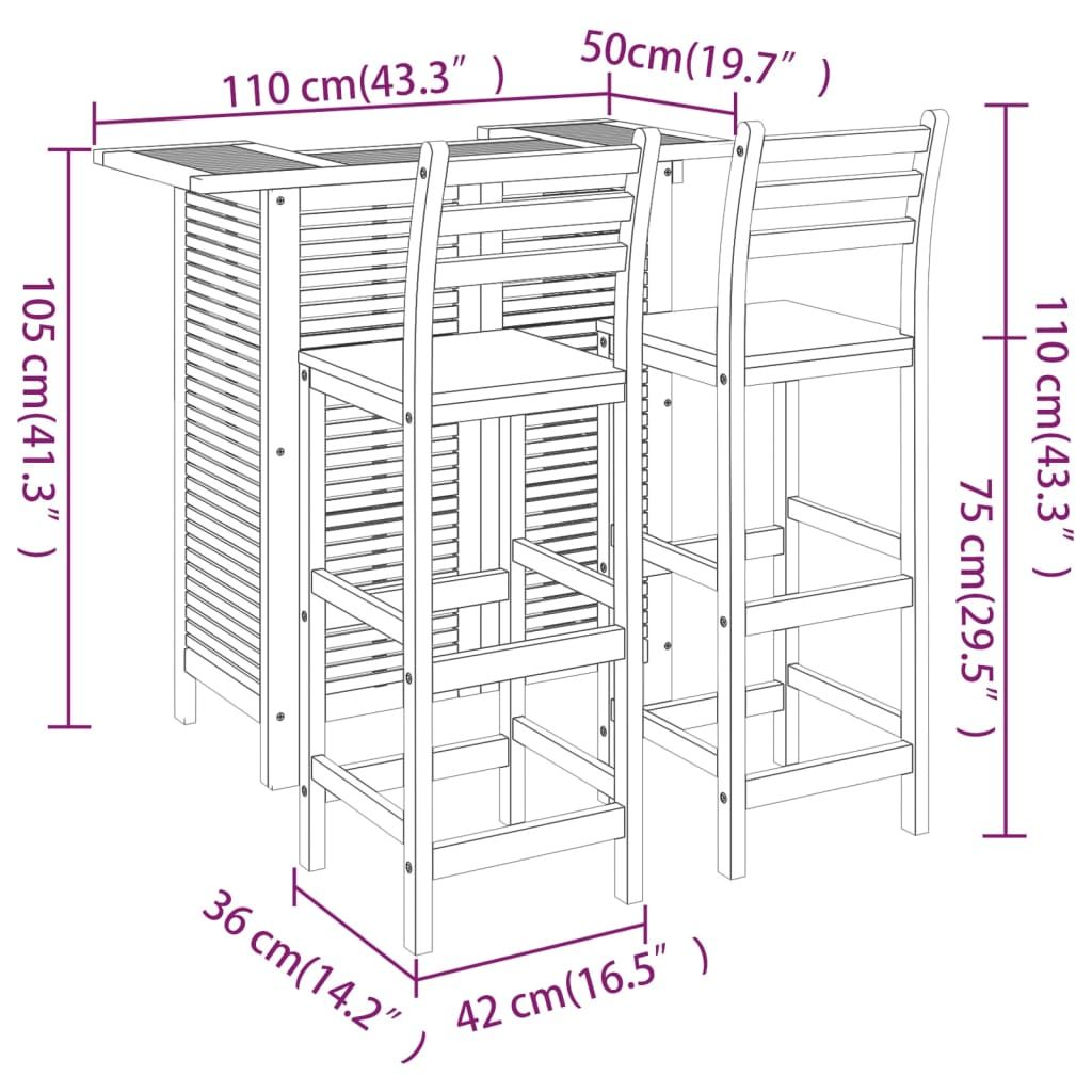 3 Piece Patio Bar Set Solid Wood Acacia image 12