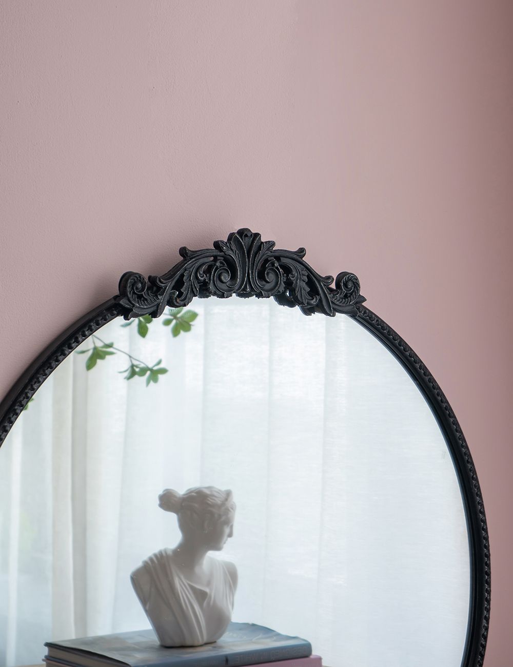 Console table mirror round black 30x32