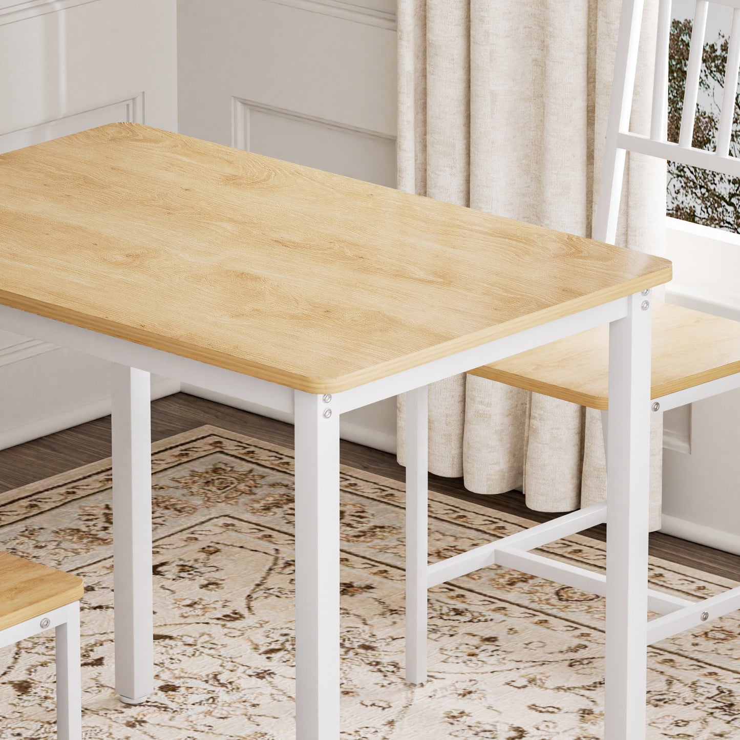 Dining Table Set, Bar Table with 2 Dining chairs, Kitchen Table Counter with Chairs, Industrial for Kitchen Breakfast Table, Living Room, Party Room,Natural and White,35.4″L x23.6″W x 29.7″H image 12