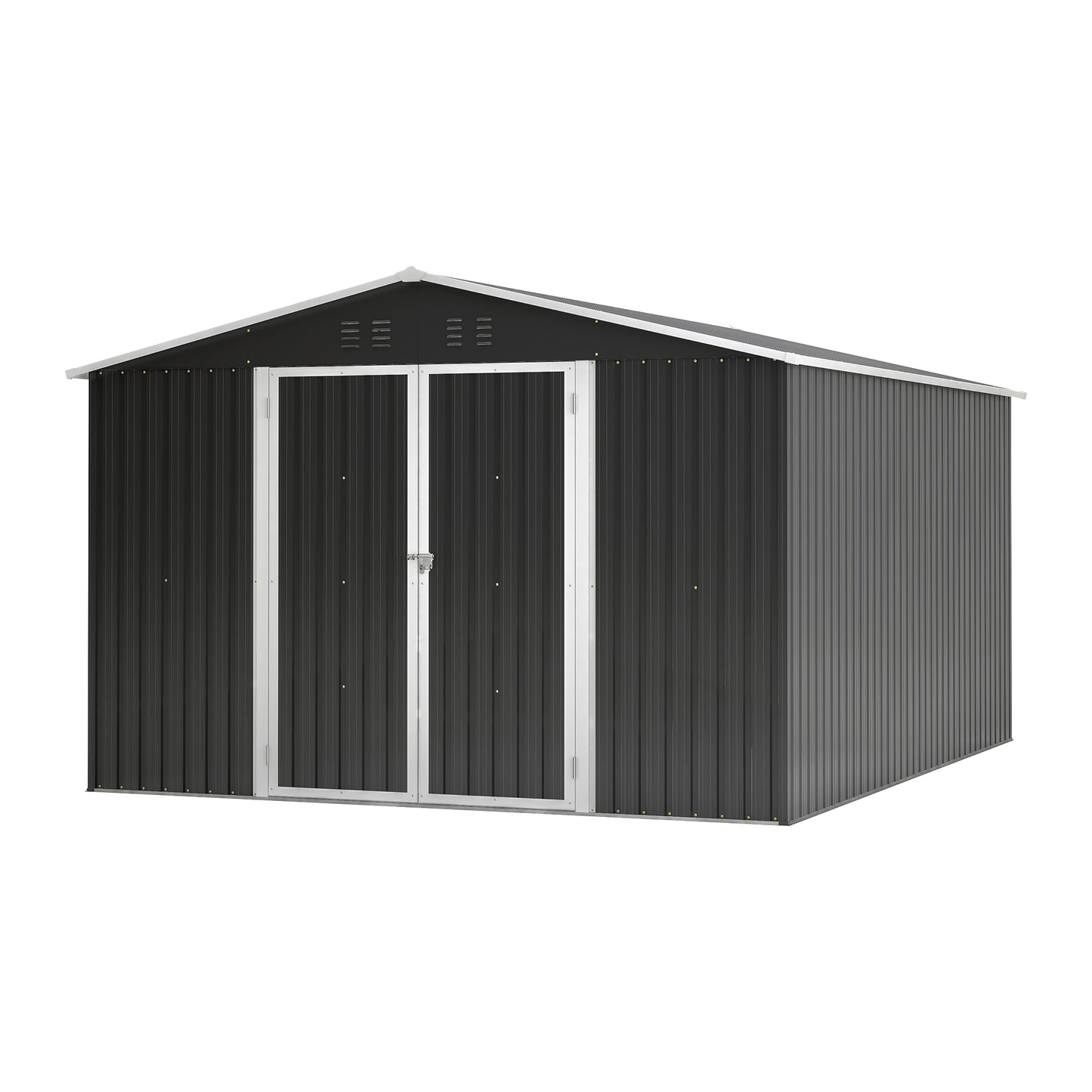 Outdoor Storage Shed 10x12 FT, Utility Metal Tool Storage with Lockable Doors and Updated Frame Structure, Large Metal Garden Shed for Backyard, Patio Lawn, Black image 12