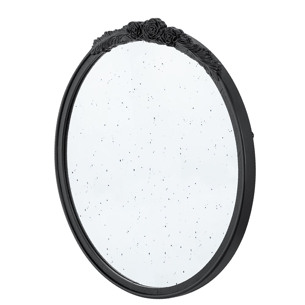 30"x30" Round Hand Carved Rose Antique Mirror Frame, Wall Mirror for Live space, Bathroom, Entryway Wall Décor(Black) image 14