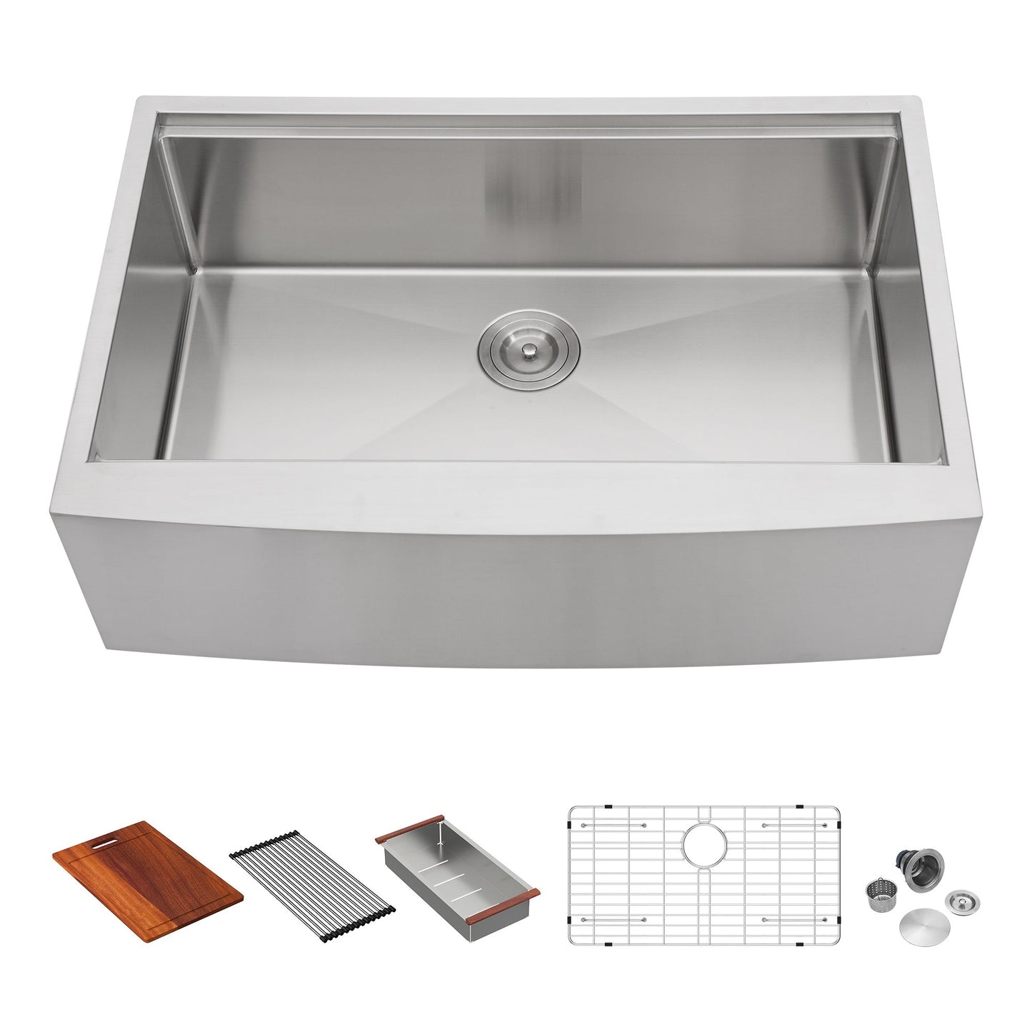 33-inch 16-Gauge/36-inch 18-Gauge Undermount 304 Stainless Steel Single Bowl Ledge Workstation Apron Front Farmhouse Kit image 9
