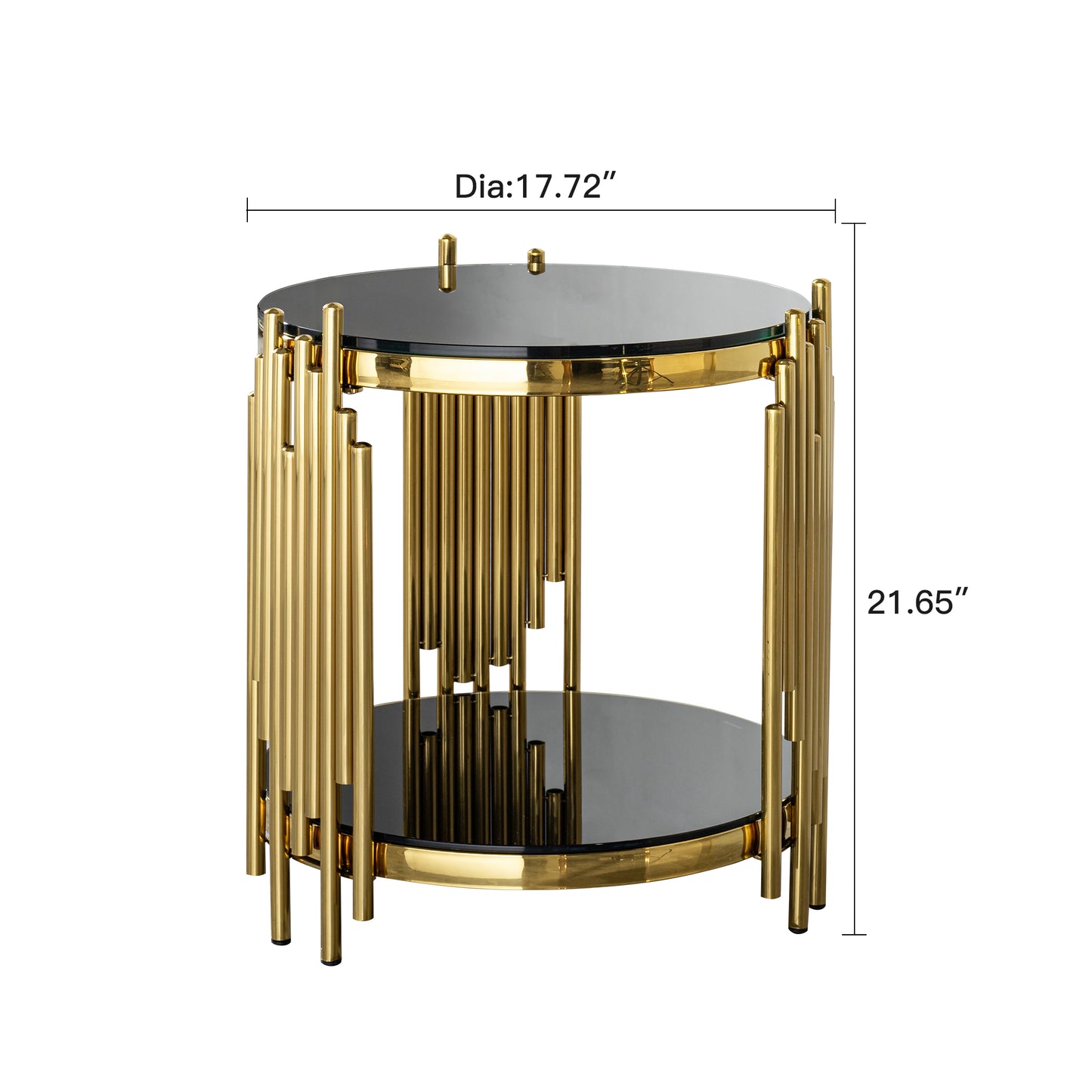 Luxury Round End Table with 2-Tier Black Tempered Glass Top and Gold Stainless Steel Frame, Modern Side Table for Living Room, Bedroom, Office, or Café image 9