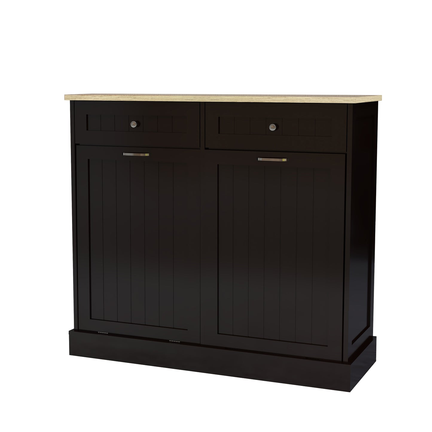 Two Drawers and Two-Compartment Tilt-Out Trash Cabinet Kitchen Trash Cabinet-Black image 12