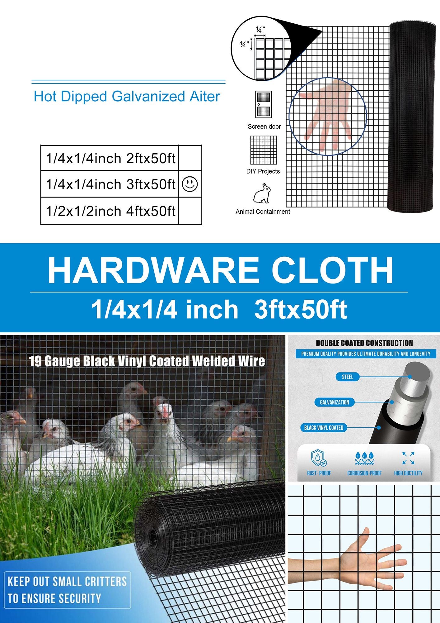 36 inch×50 ft Black Vinyl Coated Hardware Cloth 19 Gauge 1/4 inch Black PVC Hardware Cloth, Black Welded Wire Fence Supp image 13