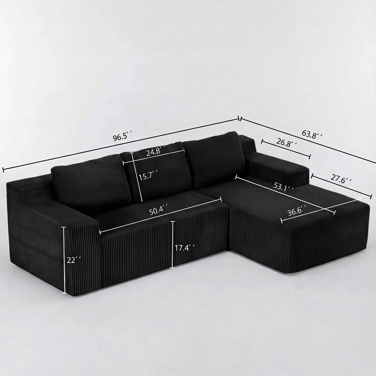 Corduroy Modular L Shaped Sectional Sofa,Luxury Floor Couch Set,Upholstered Indoor Furniture,Foam-Filled Compressed Sofa for Living Room,Bedroom,BLACK image 8