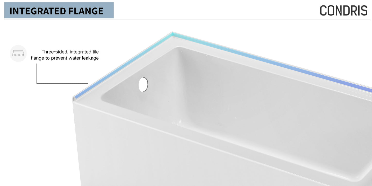 54" x 32" Alcove Bathtub – Acrylic Soaking Tub with Integral Apron, Right Drain, Three-Wall Installation, Modern Bathroom Tub image 7