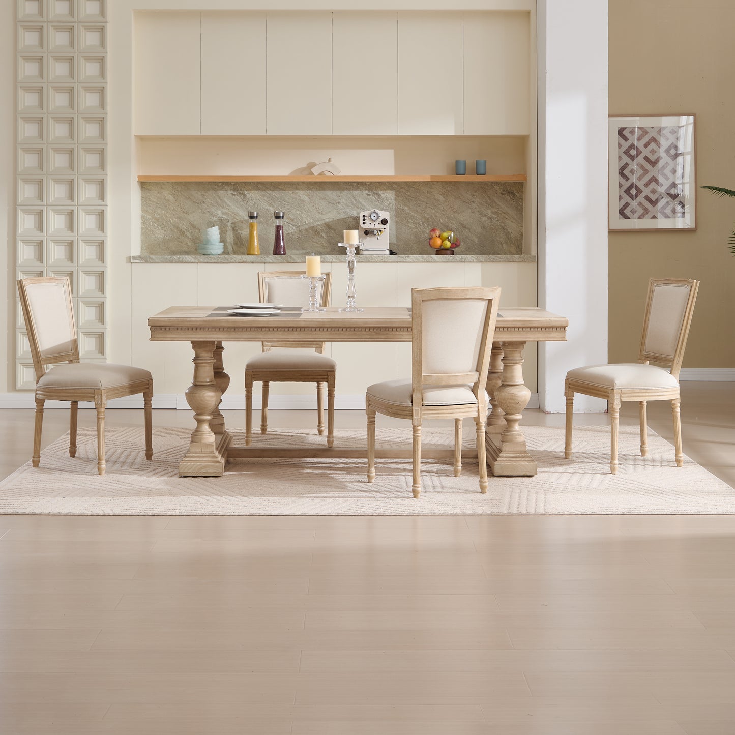 French Country Dining Chairs Set of 2, Upholstered Chairs with T-shaped Back, Wire drawing and carving techniques,Disassemblable, for Living Room, Kitchen, Restaurant Use, Beige image 12