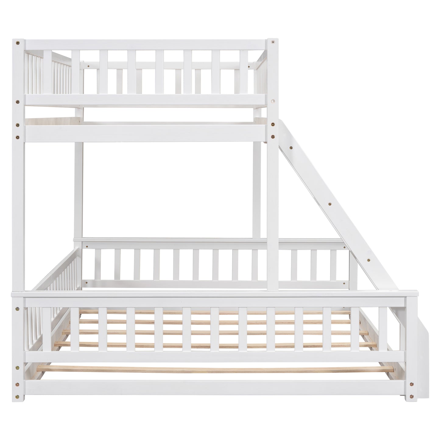 Twin XL over Queen Bunk Bed with Ladder and Guardrails, White image 12