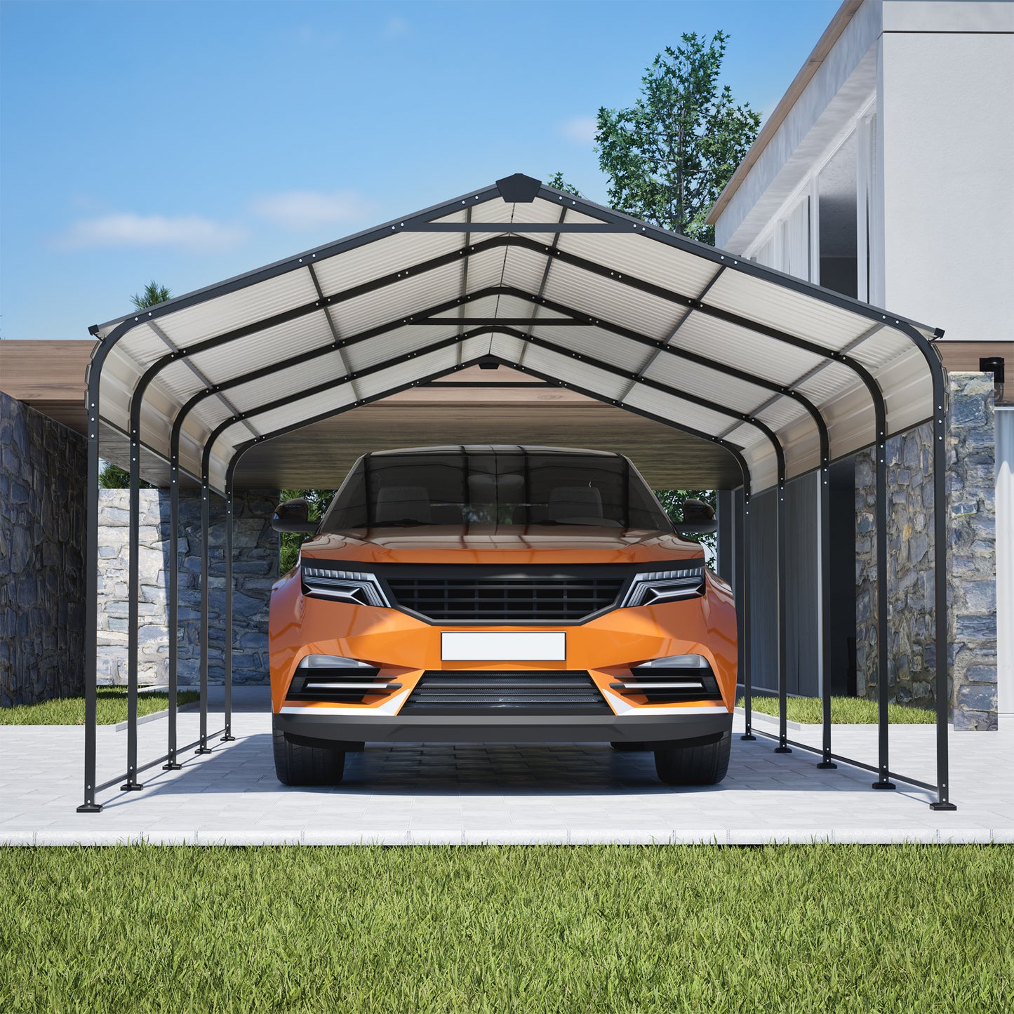 12X20 FT Metal Carport, Outdoor Car Shelter All Weather, Heavy Duty Outdoor Galvanized Car Shelter for Car Boat Truck and SUVs Black image 12