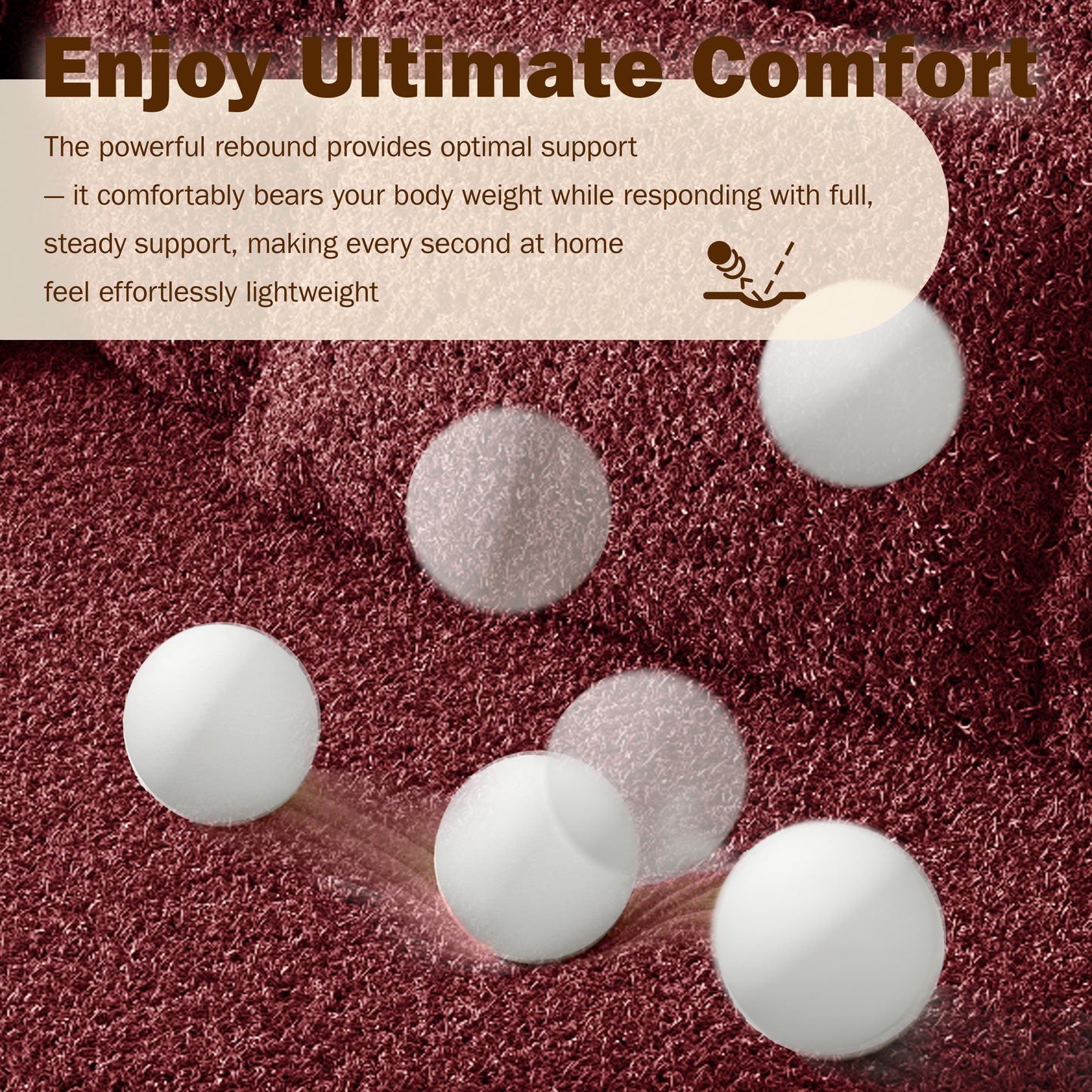 Modern Floor Sofa with 2 Pillows,Convertible Sherpa Fleece Fabric Foam-Filled Sleeper Sofa Bed,15" Twin Size Folding Mattress for Living Room,Guest Bed,Playroom,no assembly required,Burgundy image 12