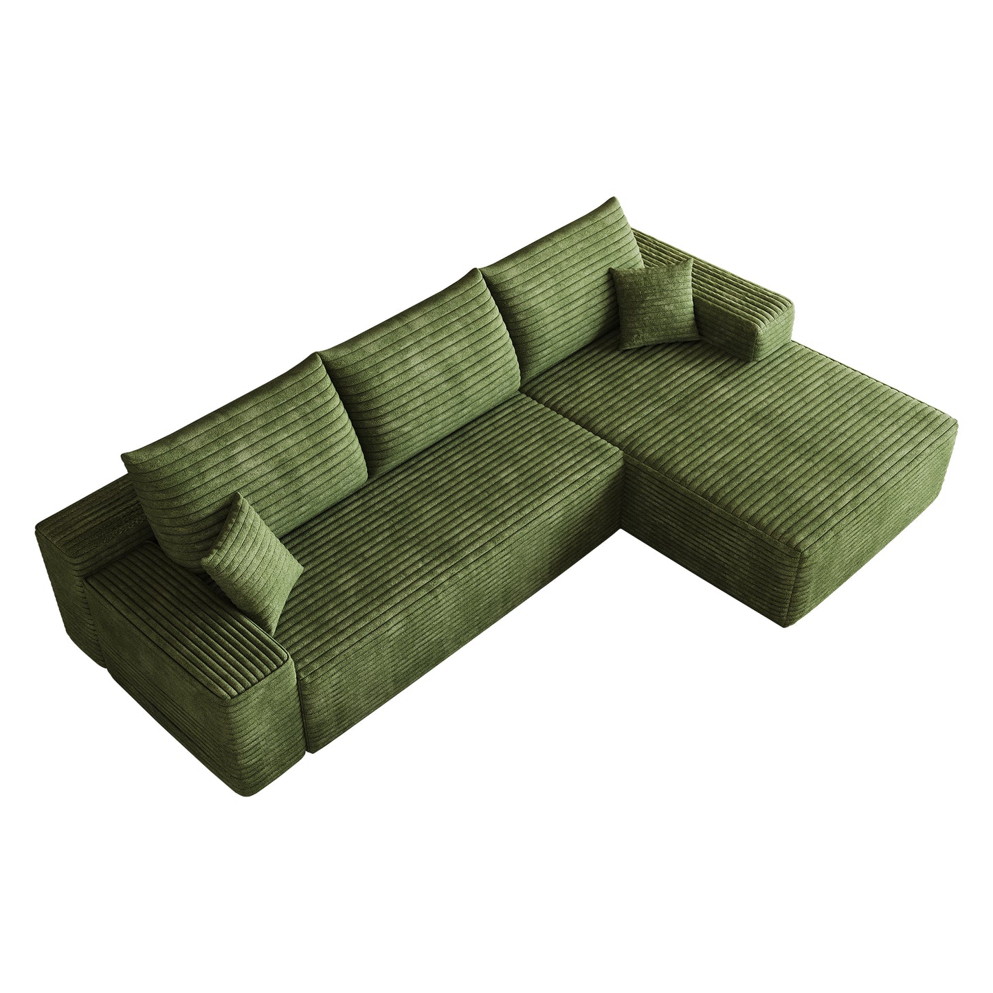 107" Cloud Sectional Couch with L-Shape Chaise,Modern Modular Sofa with Deep Seat, Upholstered Couches for Living Room Bedroom,No Assembly Required, (Plush Corduroy Fabric),Green image 8