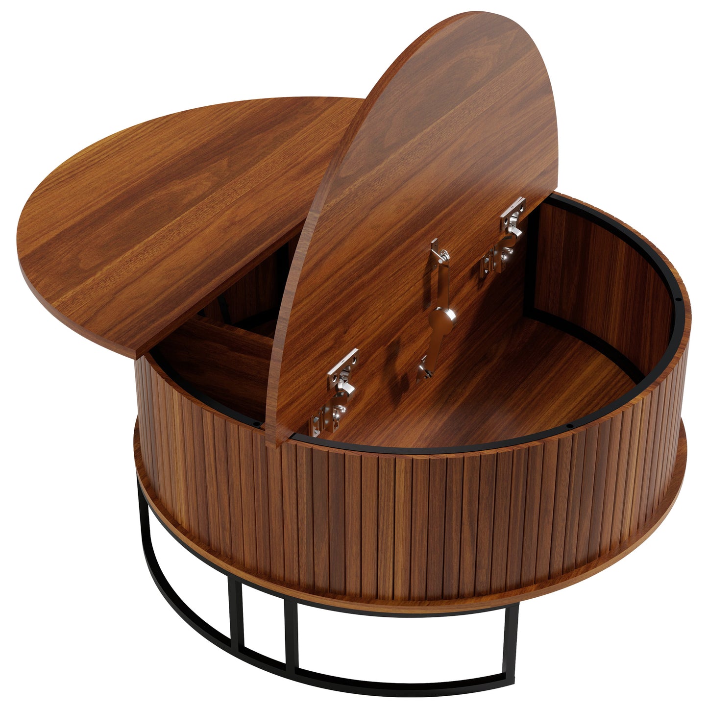 31.5" Round Coffee Table with Storage,Fluted Lift Top Center Table, Midcentury Modern Flip-top Curved Table for Living Room,Walnut image 11