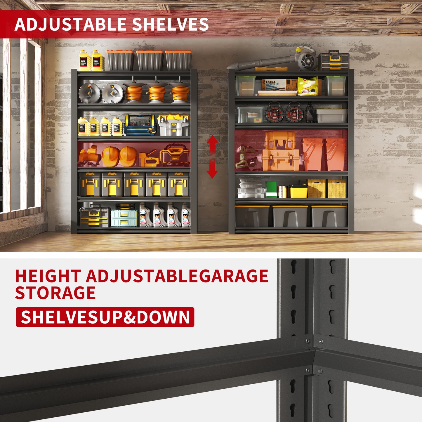 82"H 6 Tier Metal Shelves for Storage Garage Shelving 2400LBS Heavy Duty Storage Shelves Adjustable Garage Shelf Industrial Shelving Unit Storage Utility Rack,48"W*18"D*82"H,Black image 12