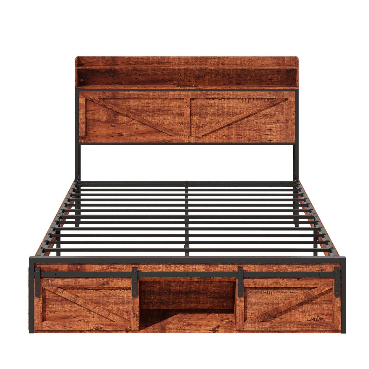 Full Size Bed Frame with Storage Headboard and LED Lights, Upholstered Platform Bed with Footboard Drawers, Sturdy Metal Slats, Noise-Free Mattress Support, No Box Spring Needed, Brown image 10