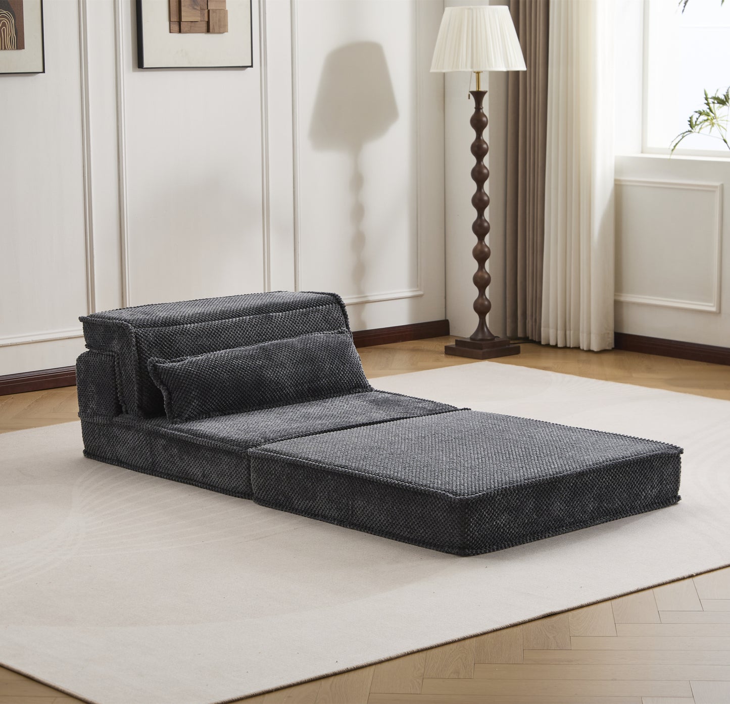 Compression Mahjong Sofa,Convertible Floor Sofa Bed,DIY Boneless Modular Sectional Sofa,No Assembly Required,Circle fleece fabric,Oversized Single Sofa with 1 Pillow,Dark Grey image 12
