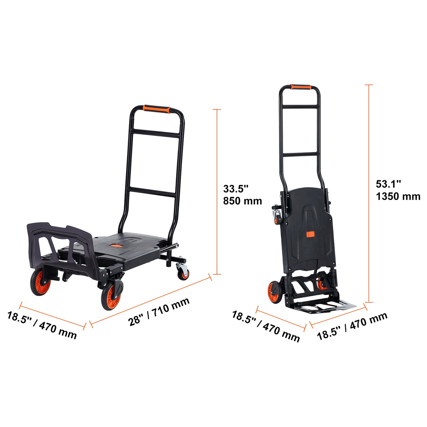 Aluminum Hand Truck, 2 in 1, 300 lbs Load Capacity, Heavy Duty Industrial Convertible Folding Hand Truck and Dolly, Utility Cart Converts from Hand Truck to Platform Cart with Rubber Wheels image 11